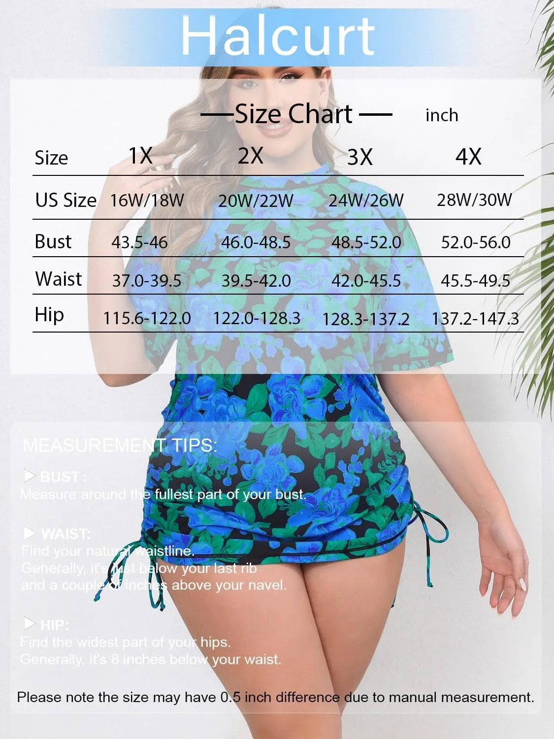 Halcurt Women's Plus Size Short Sleeve Rash Guard Ruched Side Drawstring Adjustable Swim Shirt UPF50 Quick Dry Swimsuit Top