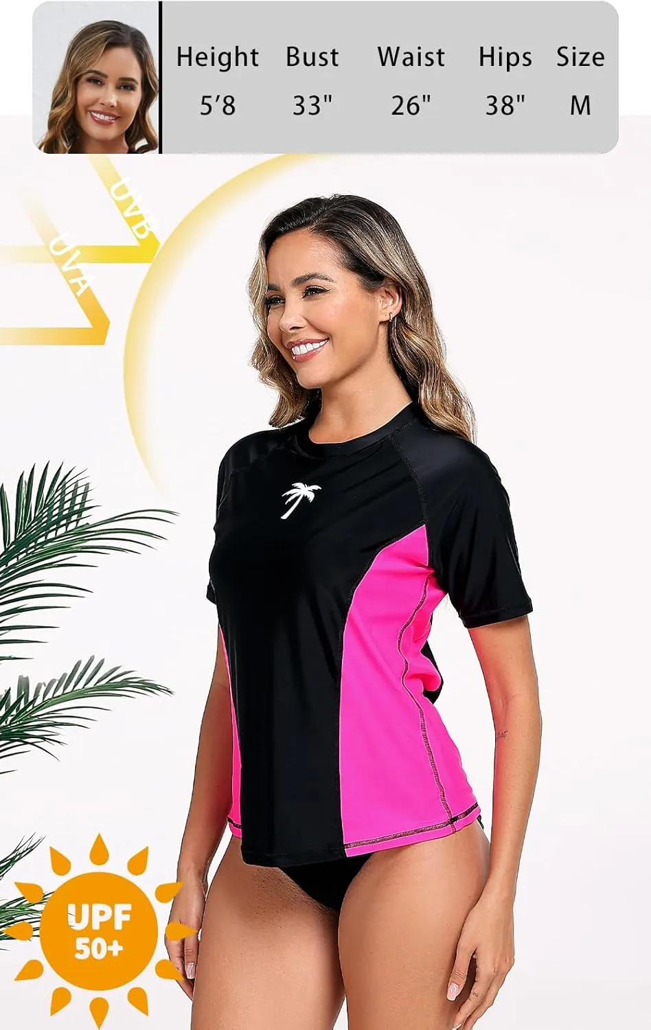 Halcurt Women's Short Sleeve Rash Guard Swimsuit Top with Built in Bra Swim Shirt UPF50  Quick Dry Bathing Suit