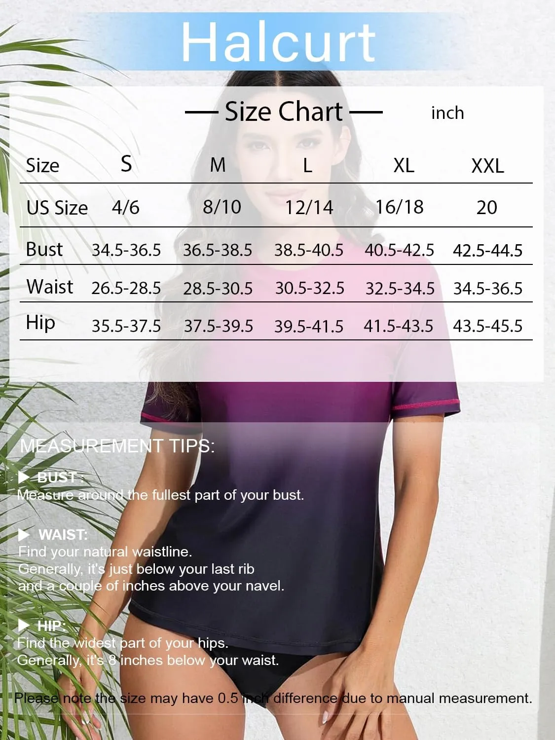 Halcurt Women's Short Sleeve Rash Guard Swimsuit Top with Built in Bra Swim Shirt UPF50  Quick Dry Bathing Suit