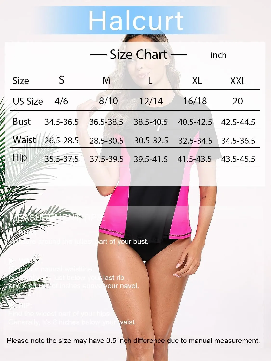 Halcurt Women's Short Sleeve Rash Guard Swimsuit Top with Built in Bra Swim Shirt UPF50  Quick Dry Bathing Suit