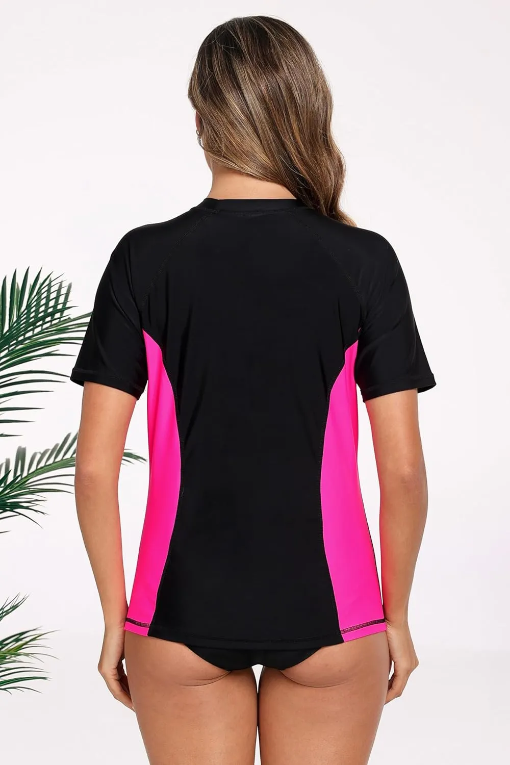 Halcurt Women's Short Sleeve Rash Guard Swimsuit Top with Built in Bra Swim Shirt UPF50  Quick Dry Bathing Suit