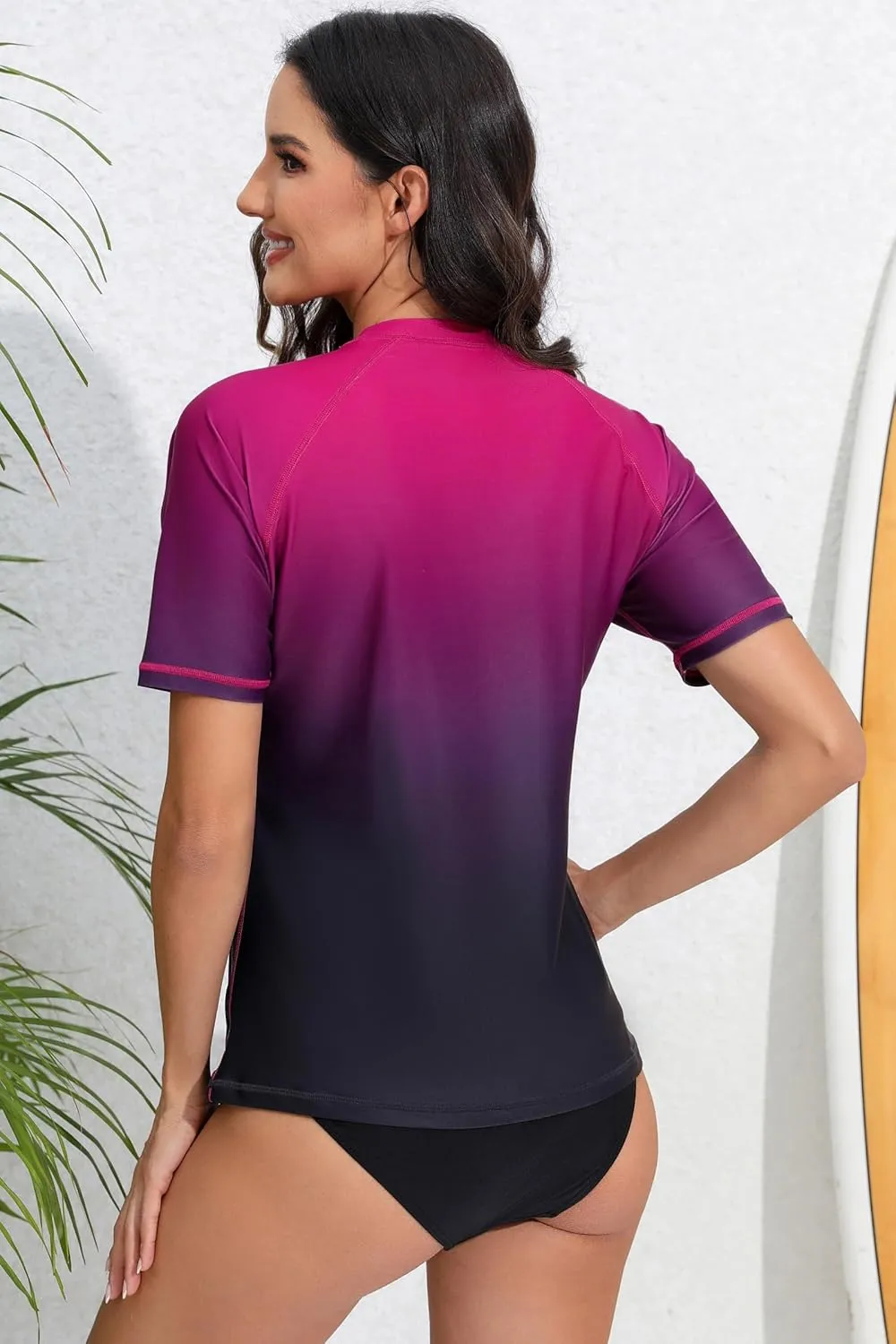 Halcurt Women's Short Sleeve Rash Guard Swimsuit Top with Built in Bra Swim Shirt UPF50  Quick Dry Bathing Suit