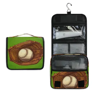 Hanging Toiletry Bag Vintage Baseball Glove Sport, Makeup Bag Cosmetic Bag Bathroom Travel Organizer Large for Women Girls