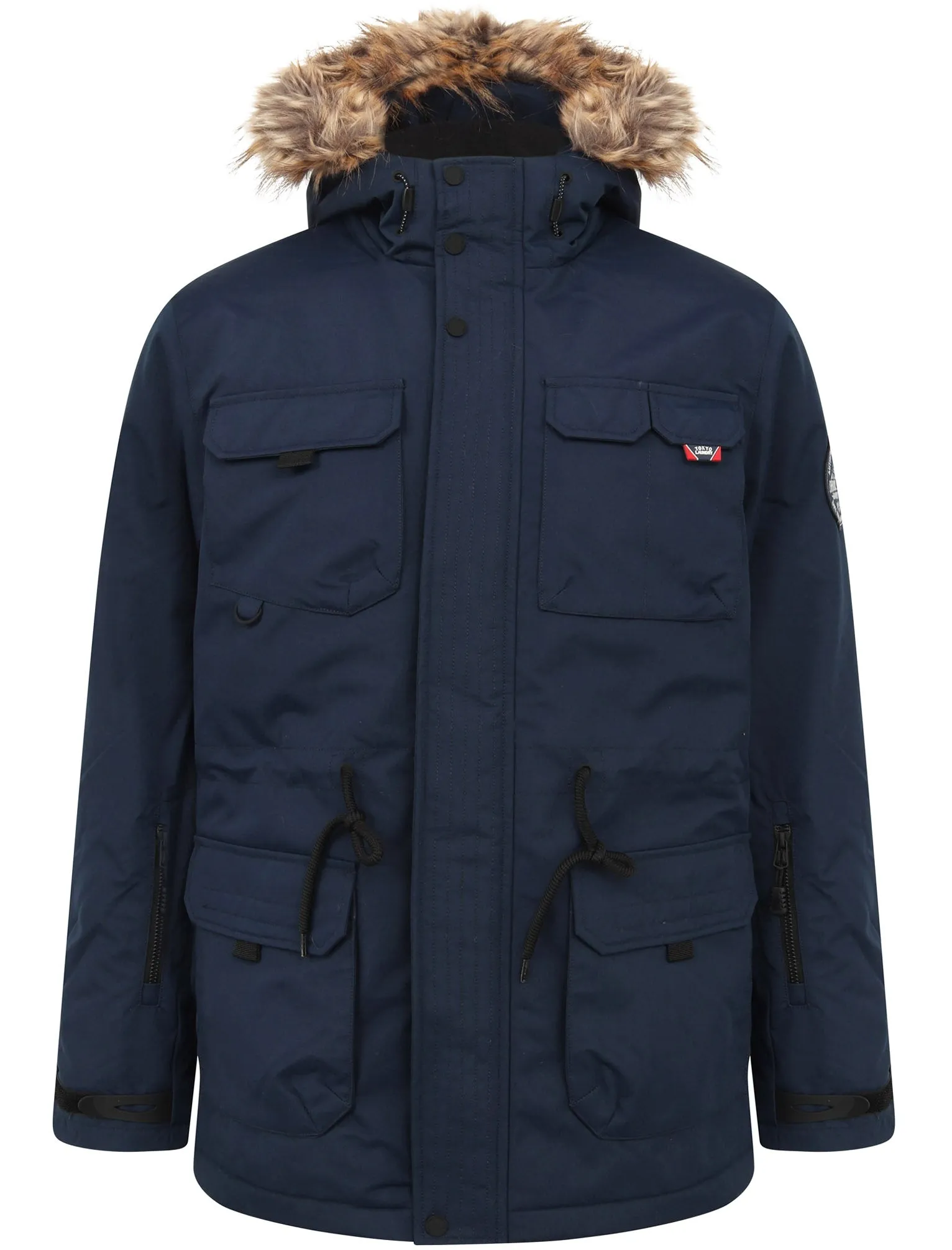 Hjalmar Utility Parka Coat with Fleece Lined Faux Fur Trim Hood in Navy - Tokyo Laundry