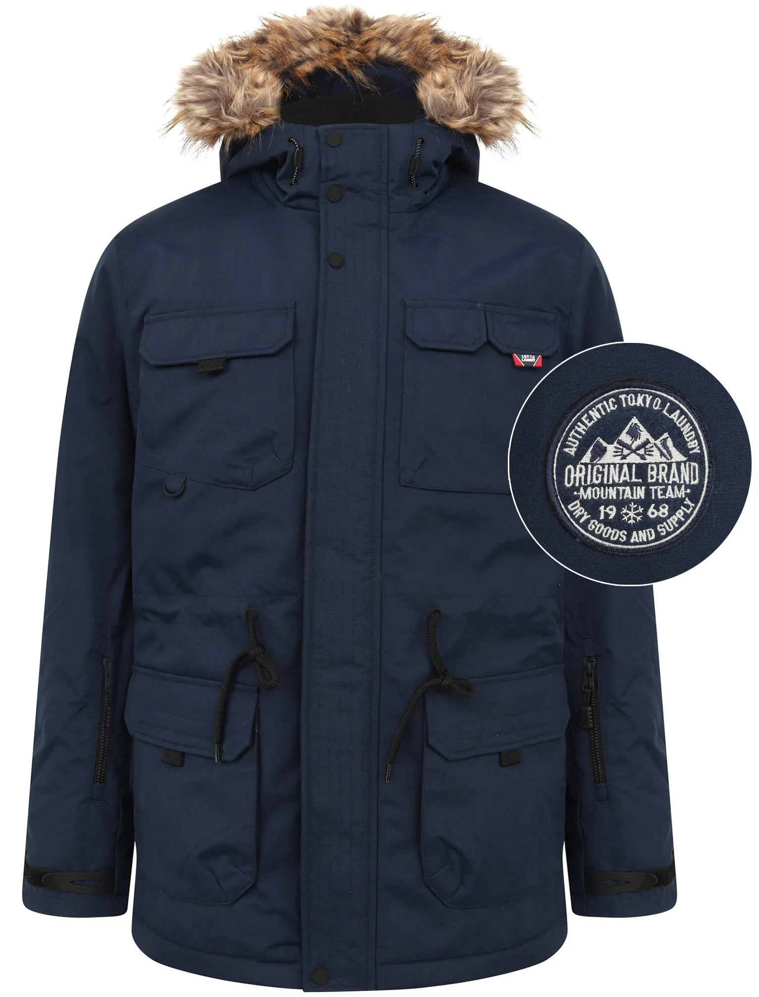 Hjalmar Utility Parka Coat with Fleece Lined Faux Fur Trim Hood in Navy - Tokyo Laundry