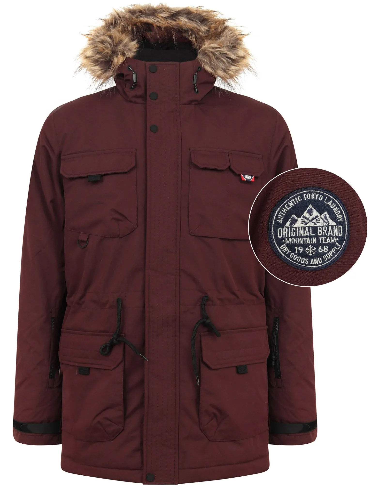 Hjalmar Utility Parka Coat with Fleece Lined Faux Fur Trim Hood in Vintage Wine - Tokyo Laundry