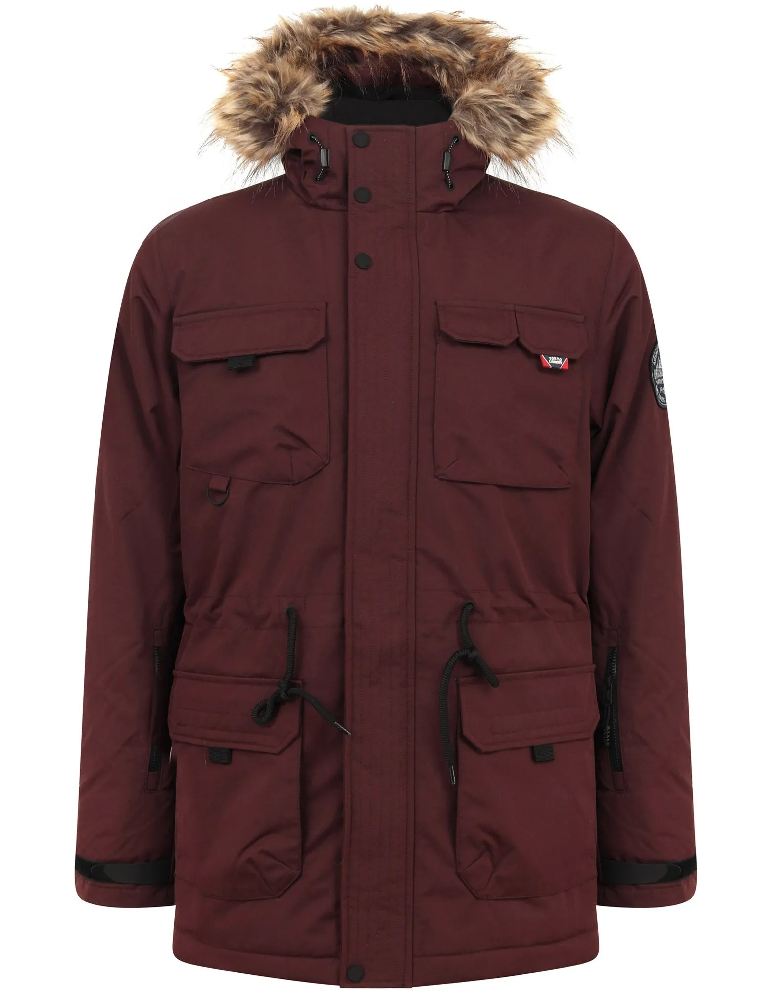 Hjalmar Utility Parka Coat with Fleece Lined Faux Fur Trim Hood in Vintage Wine - Tokyo Laundry