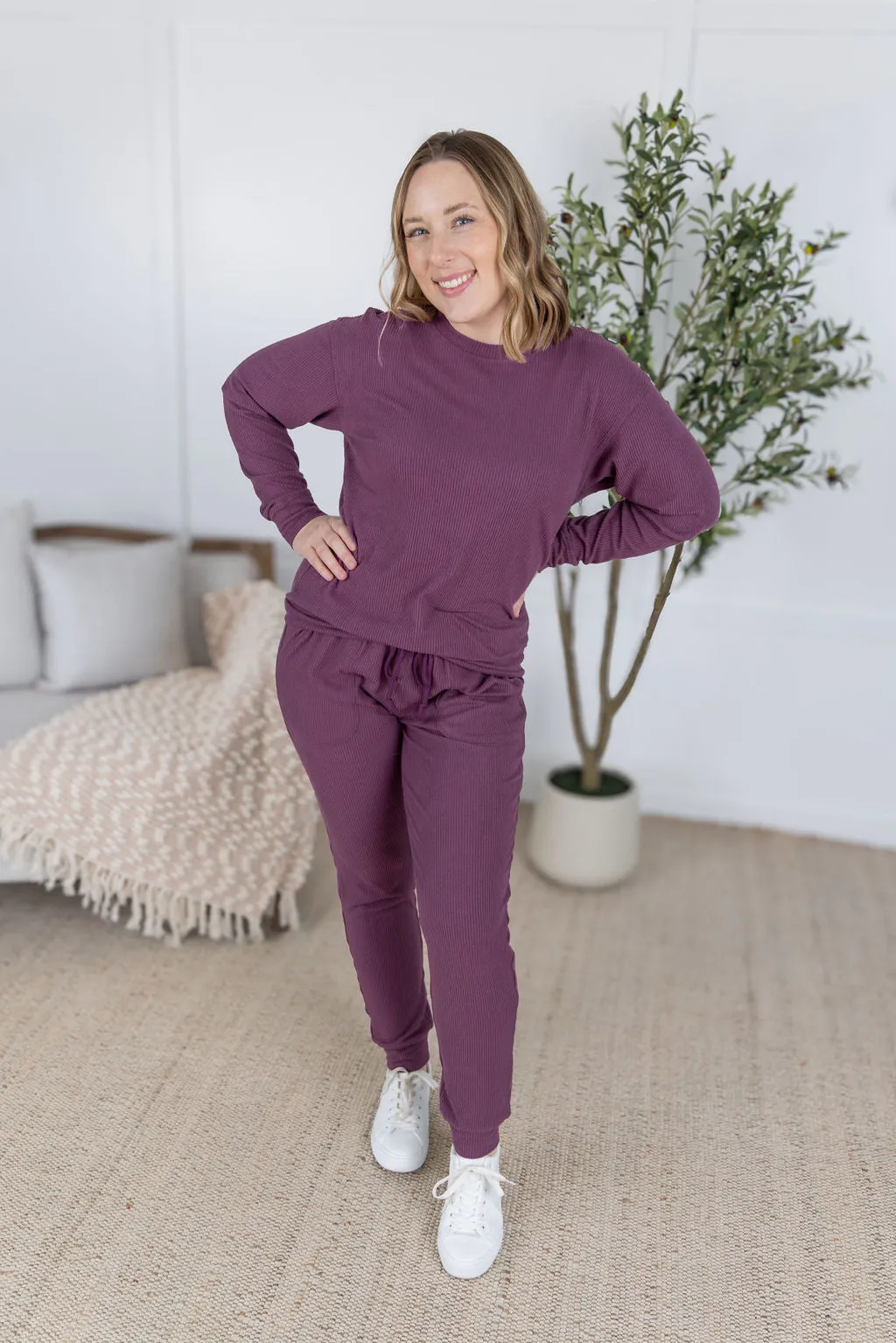 IN PRODUCTION Corrine Joggers - Plum