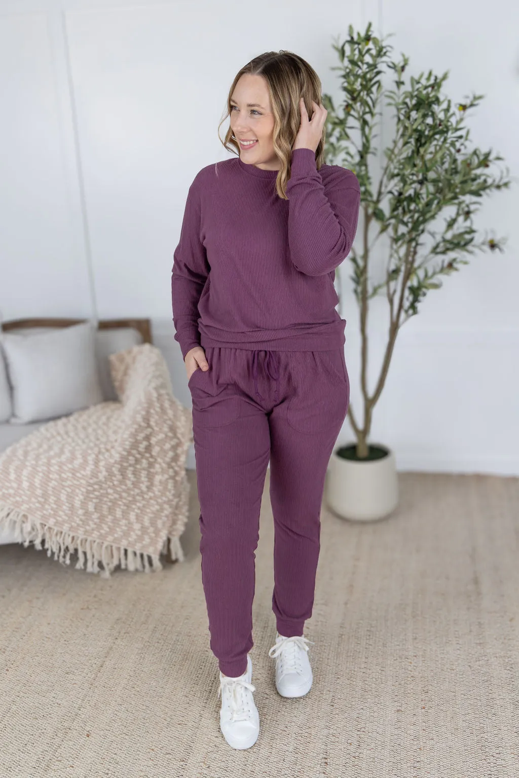 IN PRODUCTION Corrine Joggers - Plum