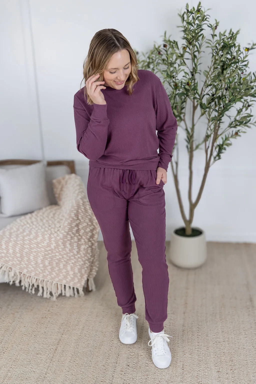 IN PRODUCTION Corrine Joggers - Plum