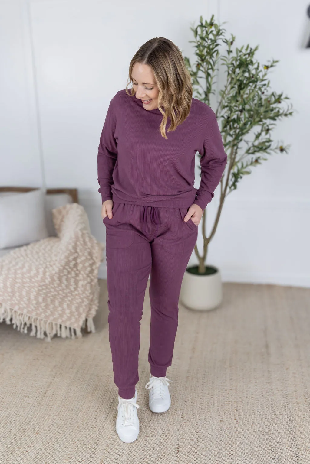 IN PRODUCTION Corrine Joggers - Plum