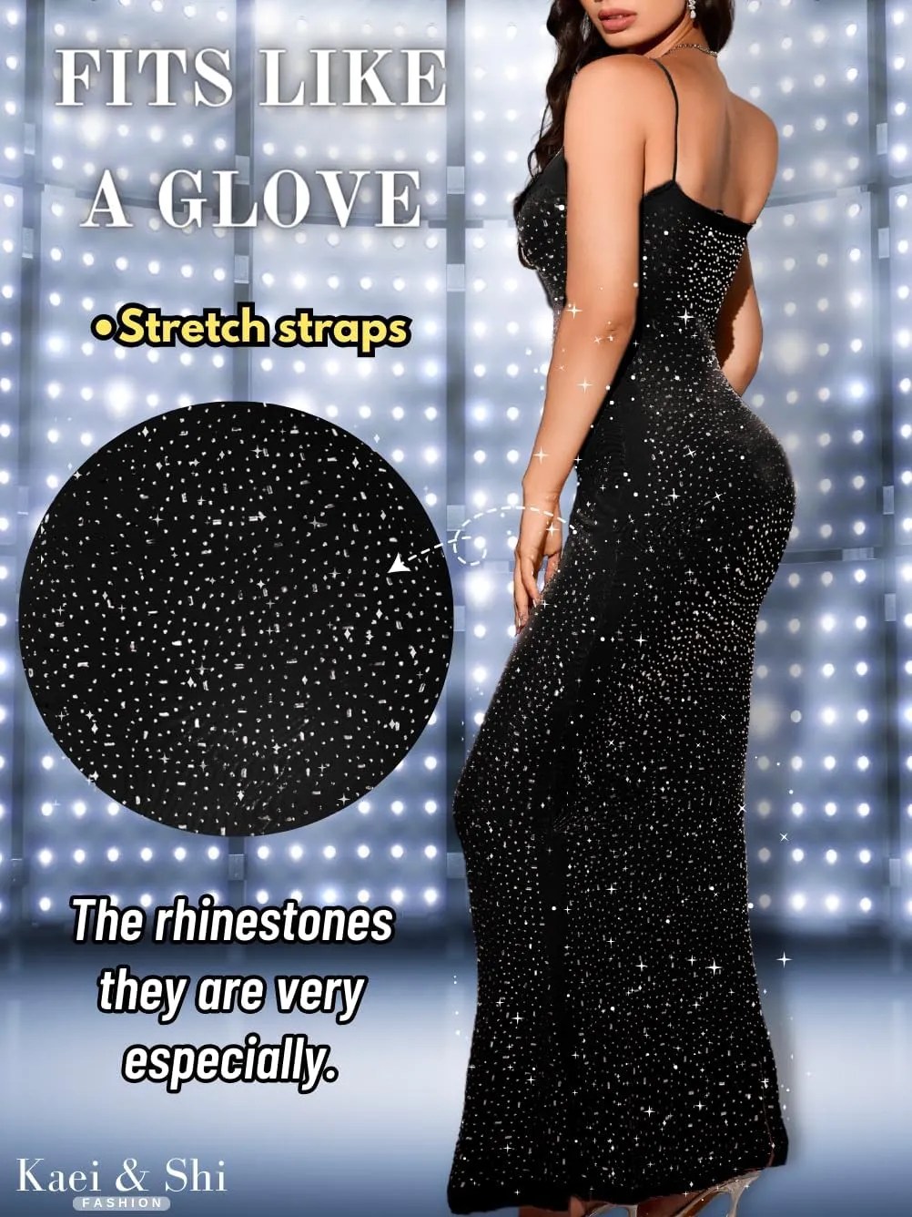 Kaei&Shi Rhinestone Mesh Dress,Glitter Sparkly Embellished Sheer Maxi Dresses,Sexy Birthday Outfit for Women Cocktail Party