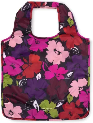 kate spade new york Reusable Produce Bags, Shopping Tote with Zipper Storage Pouch, Lightweight Foldable Grocery Bag, Painterly Blooms