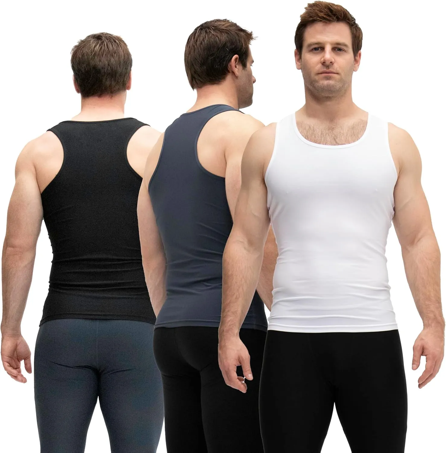 KISTA 3 Pack Men's Cool Dry Compression Sleeveless Tank Top, Sports Running Basketball Workout Base Layer