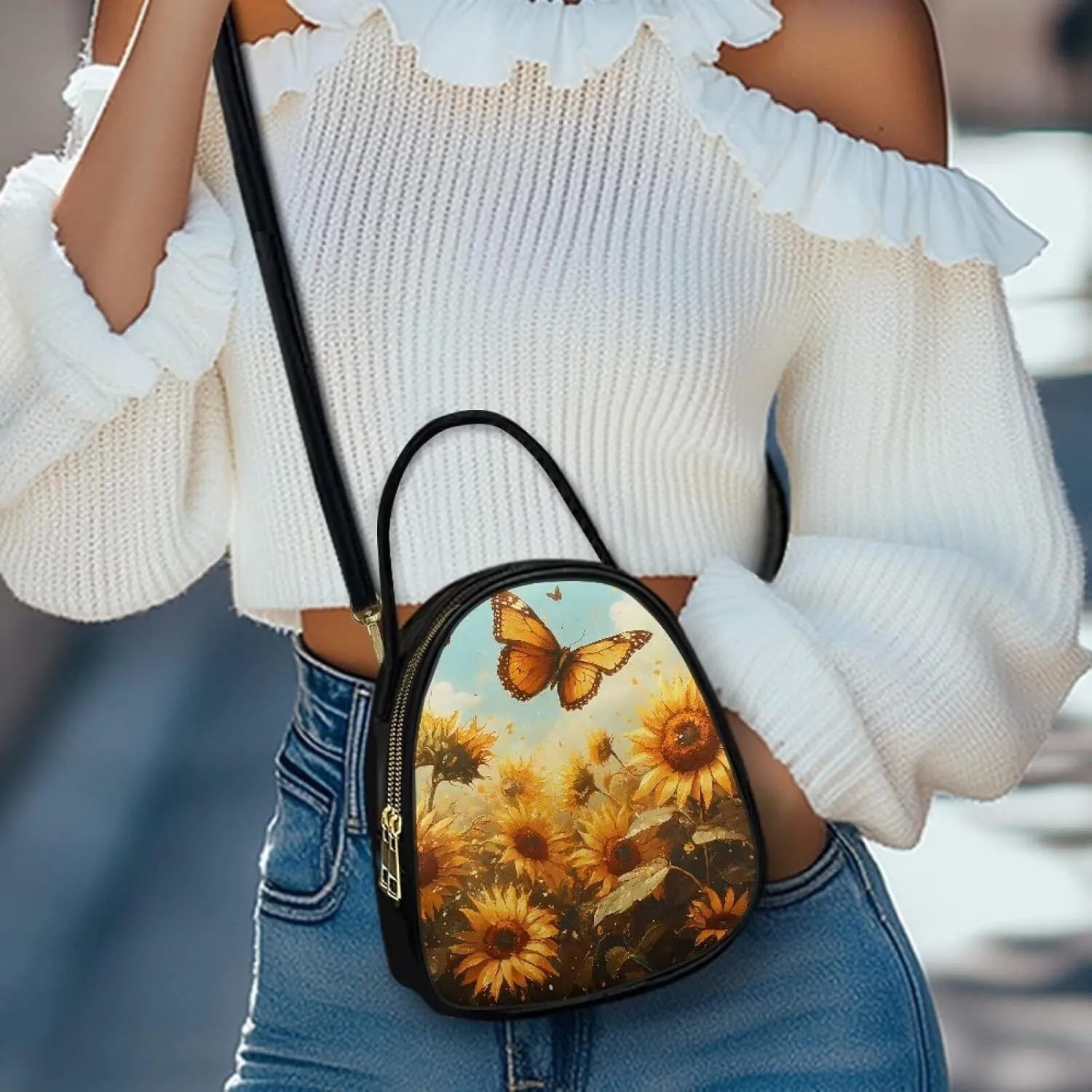 Ladies Double Layer Soft PU Leather Multi-Pocket Shoulder Bag Handbag Womens Crossboby Bag with Adjustable Strap