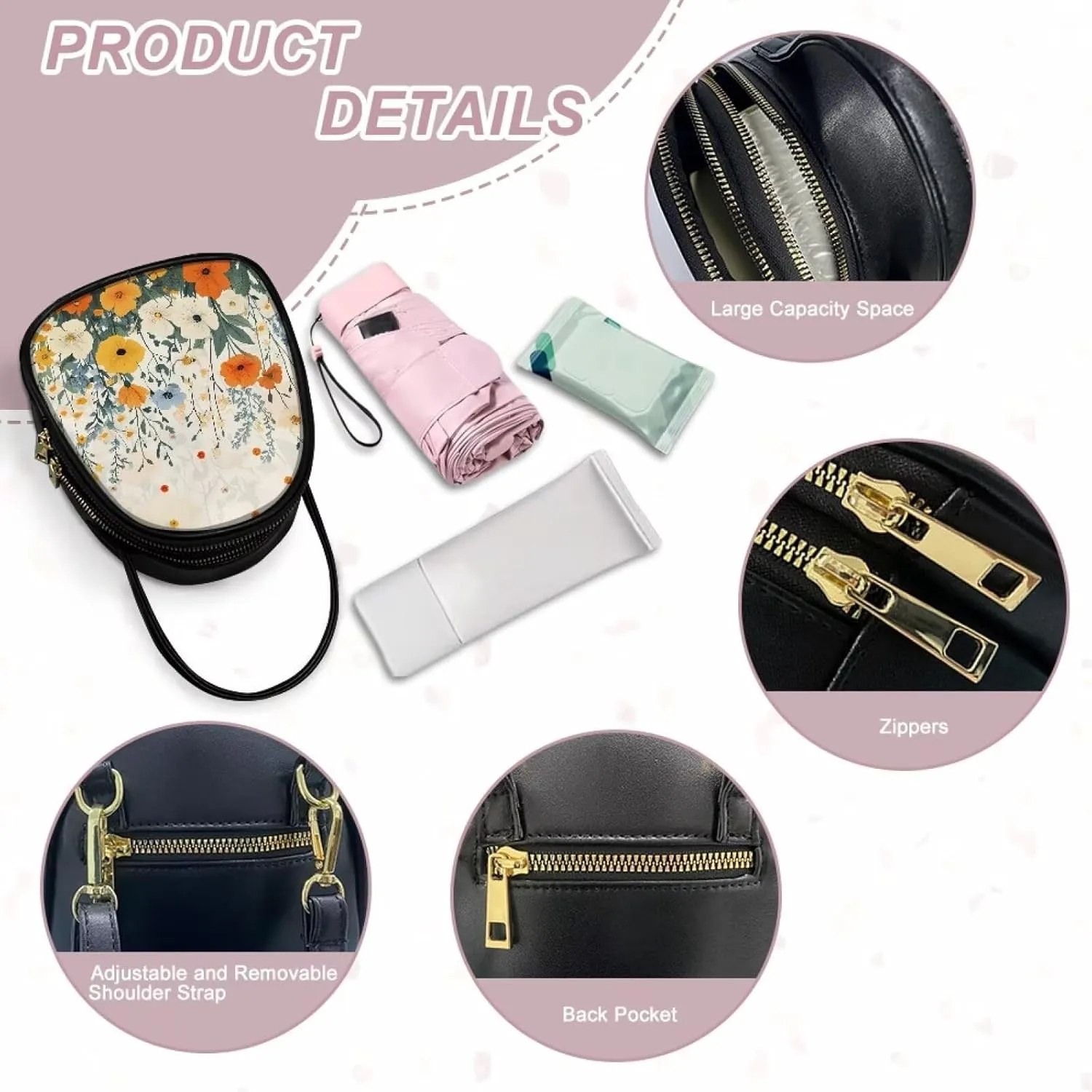 Ladies Double Layer Soft PU Leather Multi-Pocket Shoulder Bag Handbag Womens Crossboby Bag with Adjustable Strap