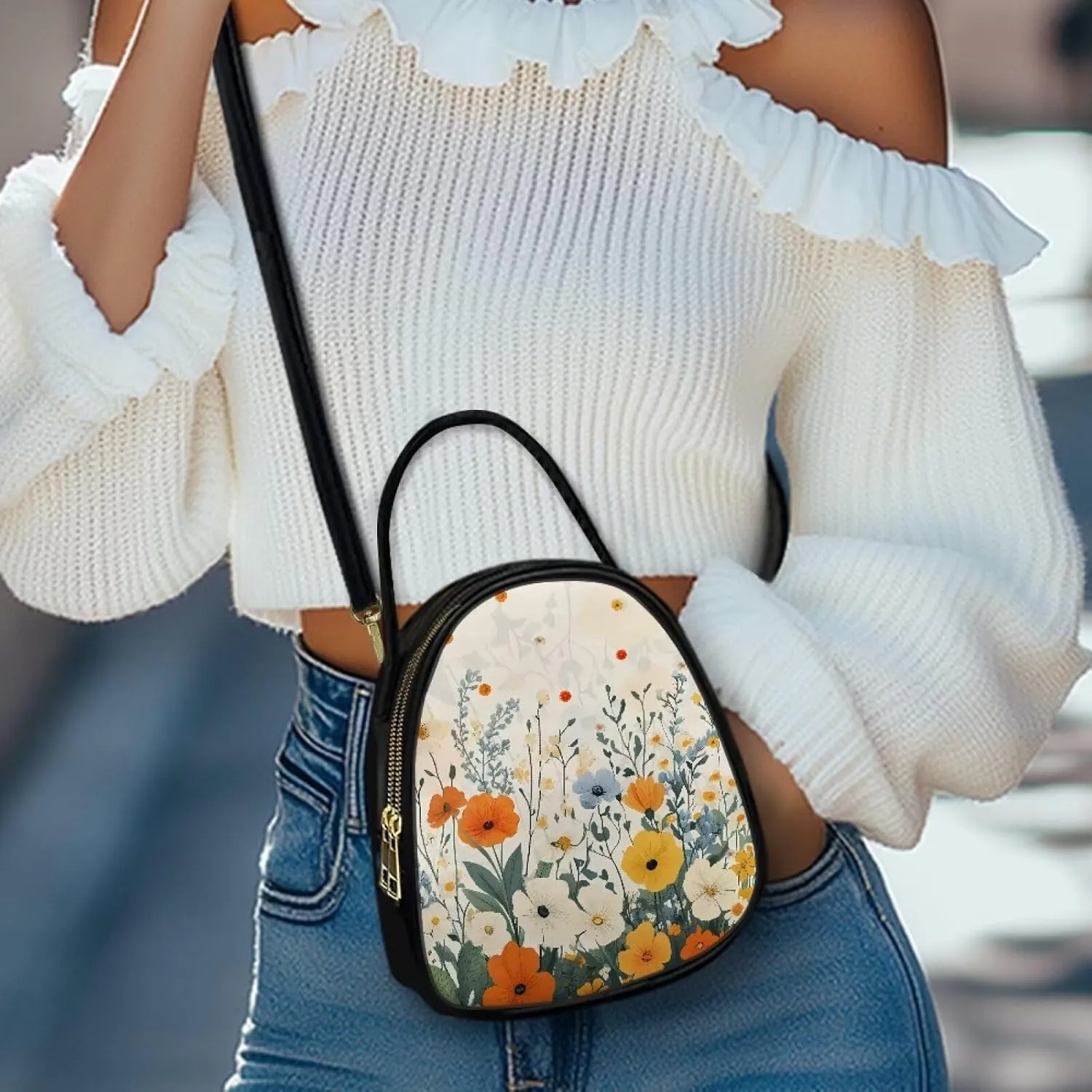Ladies Double Layer Soft PU Leather Multi-Pocket Shoulder Bag Handbag Womens Crossboby Bag with Adjustable Strap