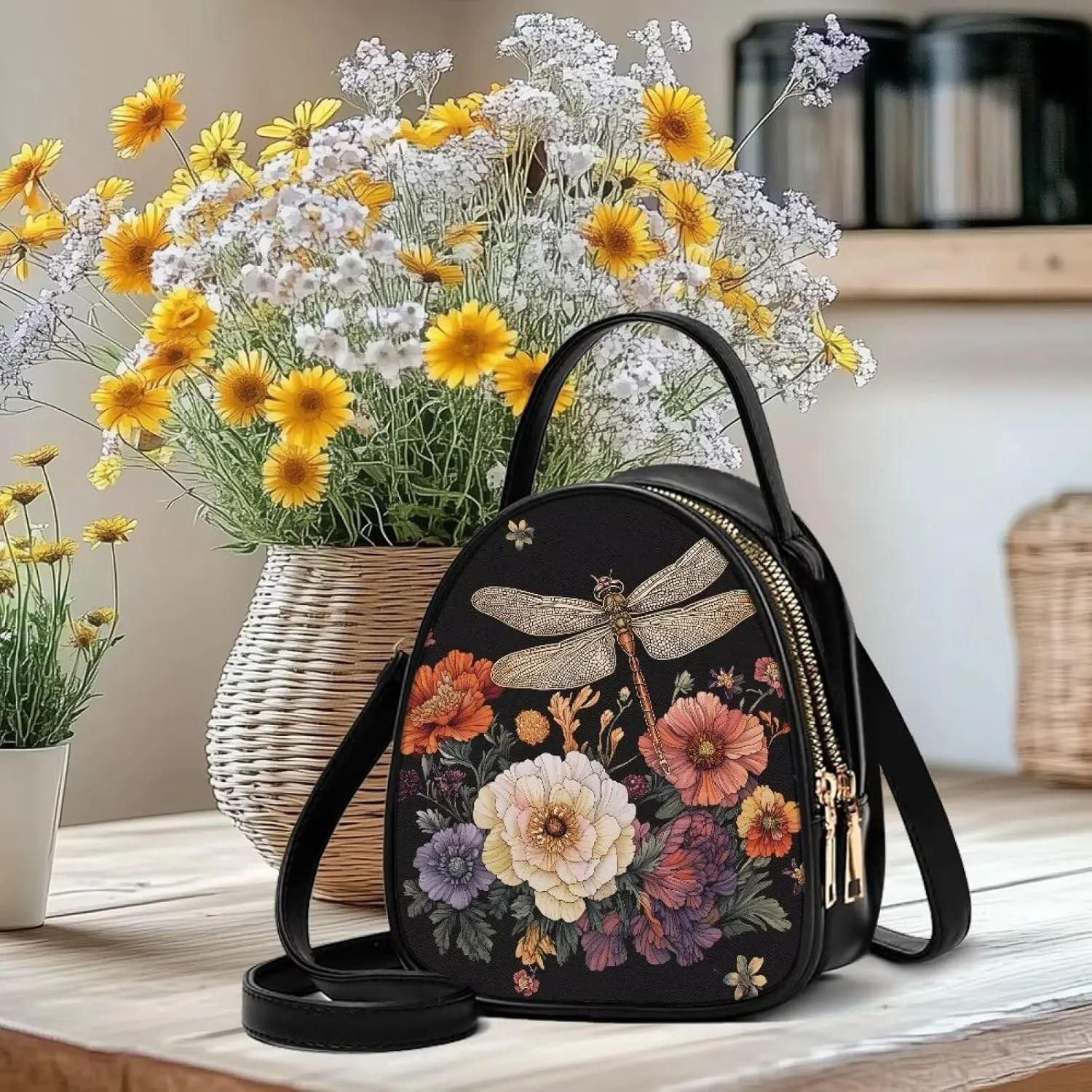 Ladies Double Layer Soft PU Leather Multi-Pocket Shoulder Bag Handbag Womens Crossboby Bag with Adjustable Strap