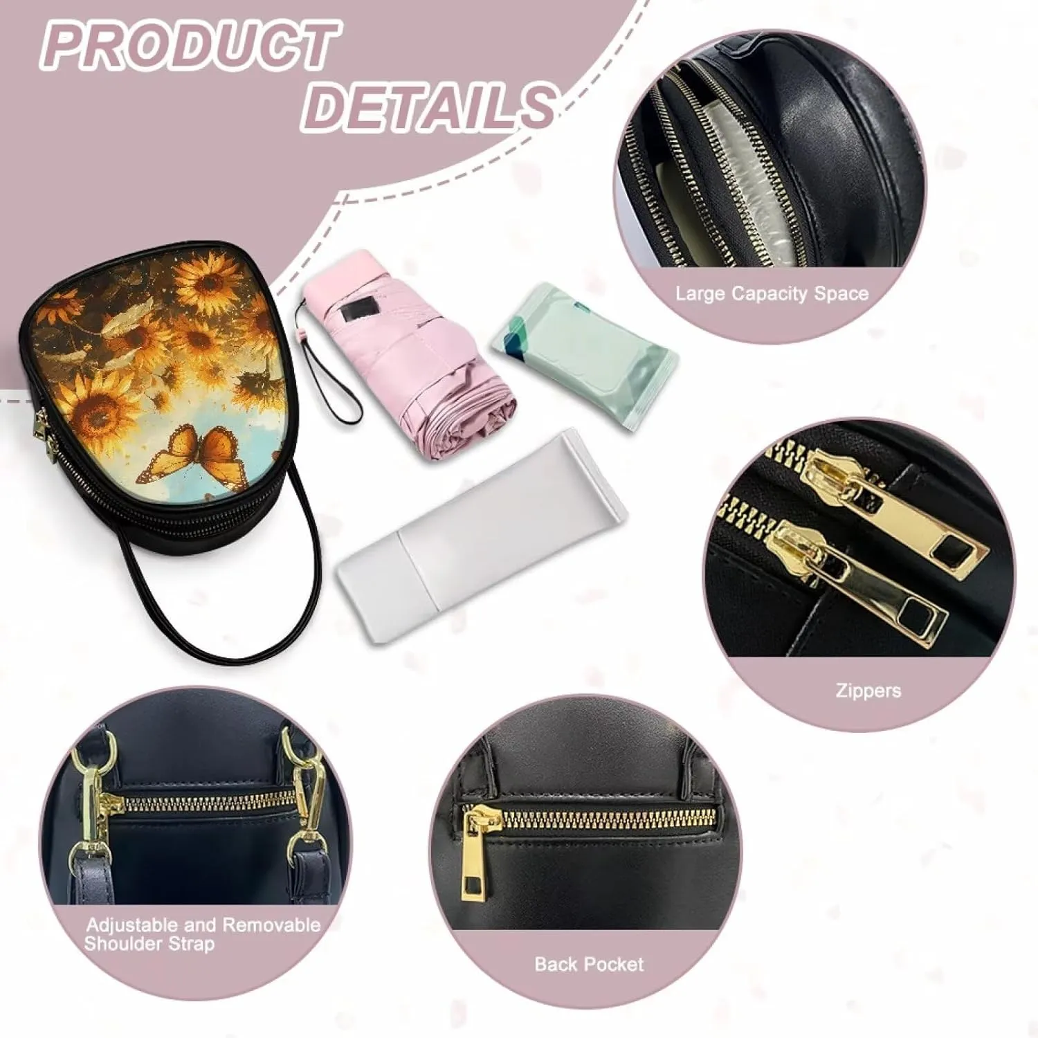 Ladies Double Layer Soft PU Leather Multi-Pocket Shoulder Bag Handbag Womens Crossboby Bag with Adjustable Strap
