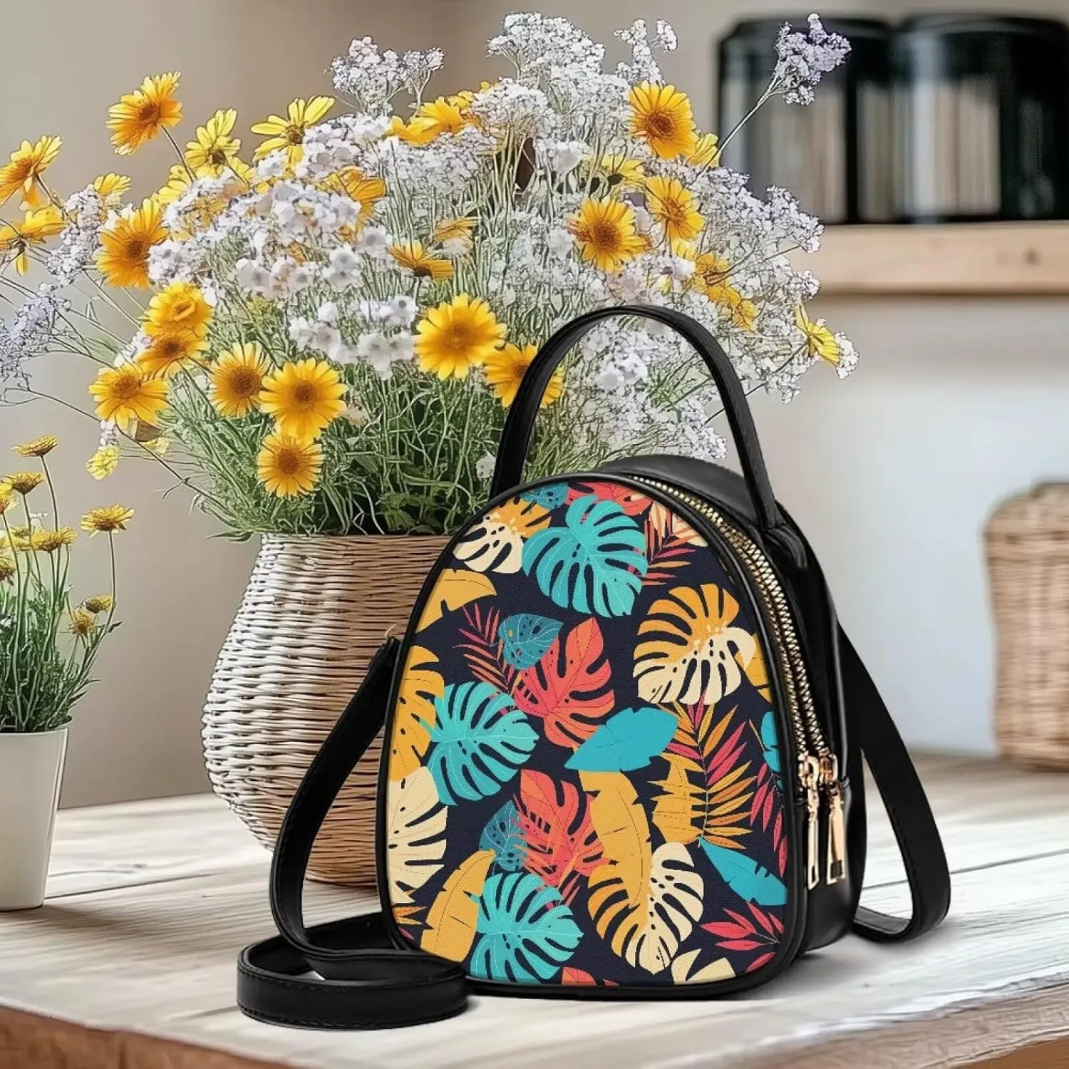 Ladies Double Layer Soft PU Leather Multi-Pocket Shoulder Bag Handbag Womens Crossboby Bag with Adjustable Strap