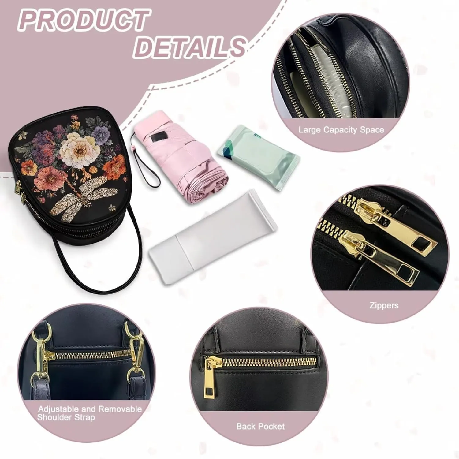 Ladies Double Layer Soft PU Leather Multi-Pocket Shoulder Bag Handbag Womens Crossboby Bag with Adjustable Strap