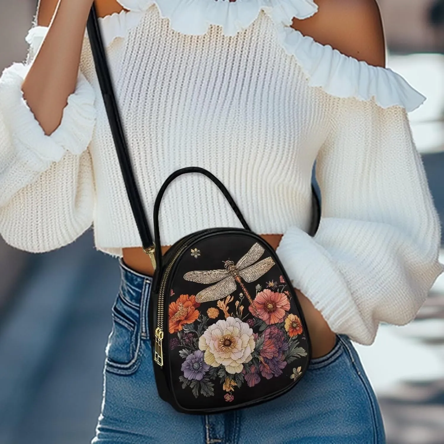 Ladies Double Layer Soft PU Leather Multi-Pocket Shoulder Bag Handbag Womens Crossboby Bag with Adjustable Strap