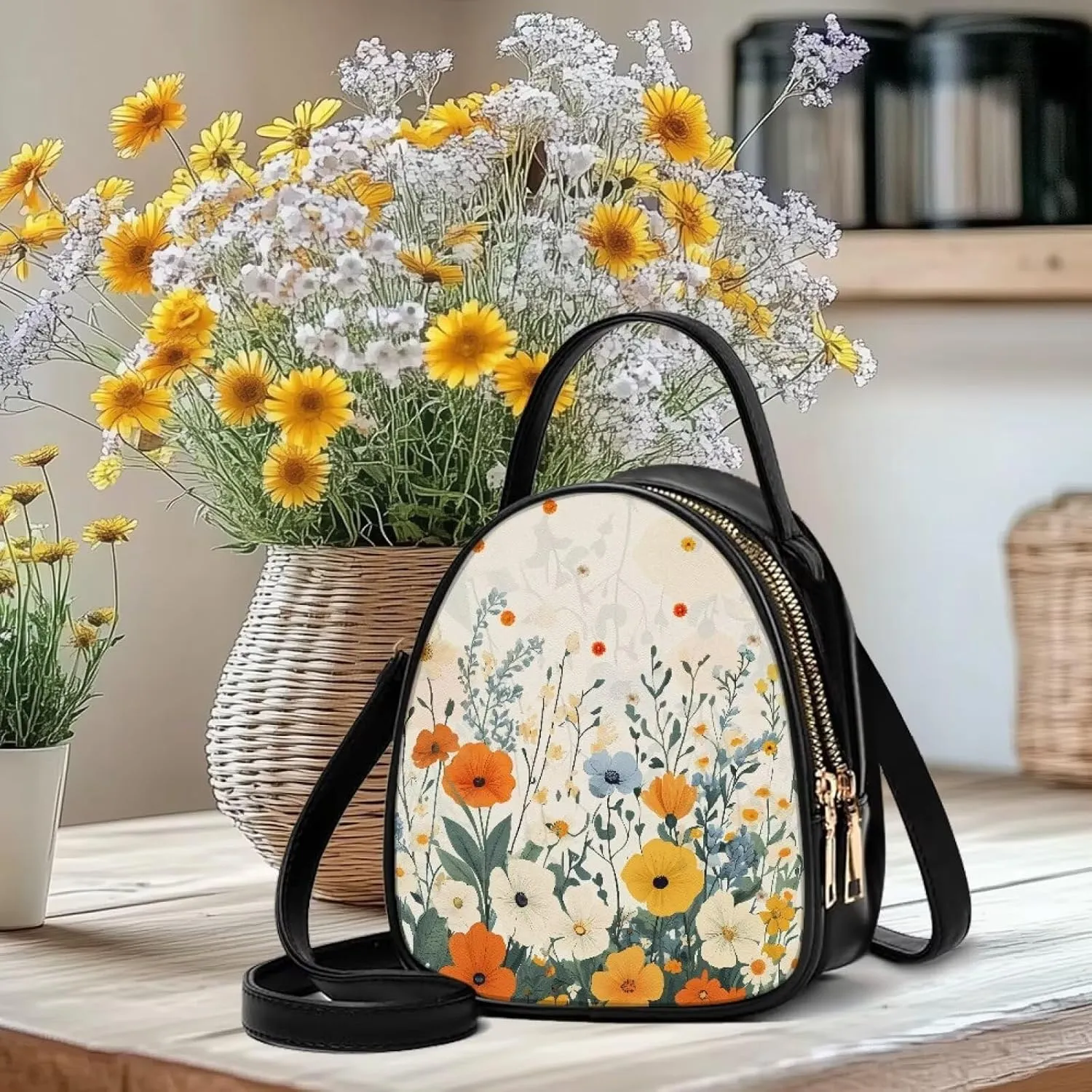 Ladies Double Layer Soft PU Leather Multi-Pocket Shoulder Bag Handbag Womens Crossboby Bag with Adjustable Strap