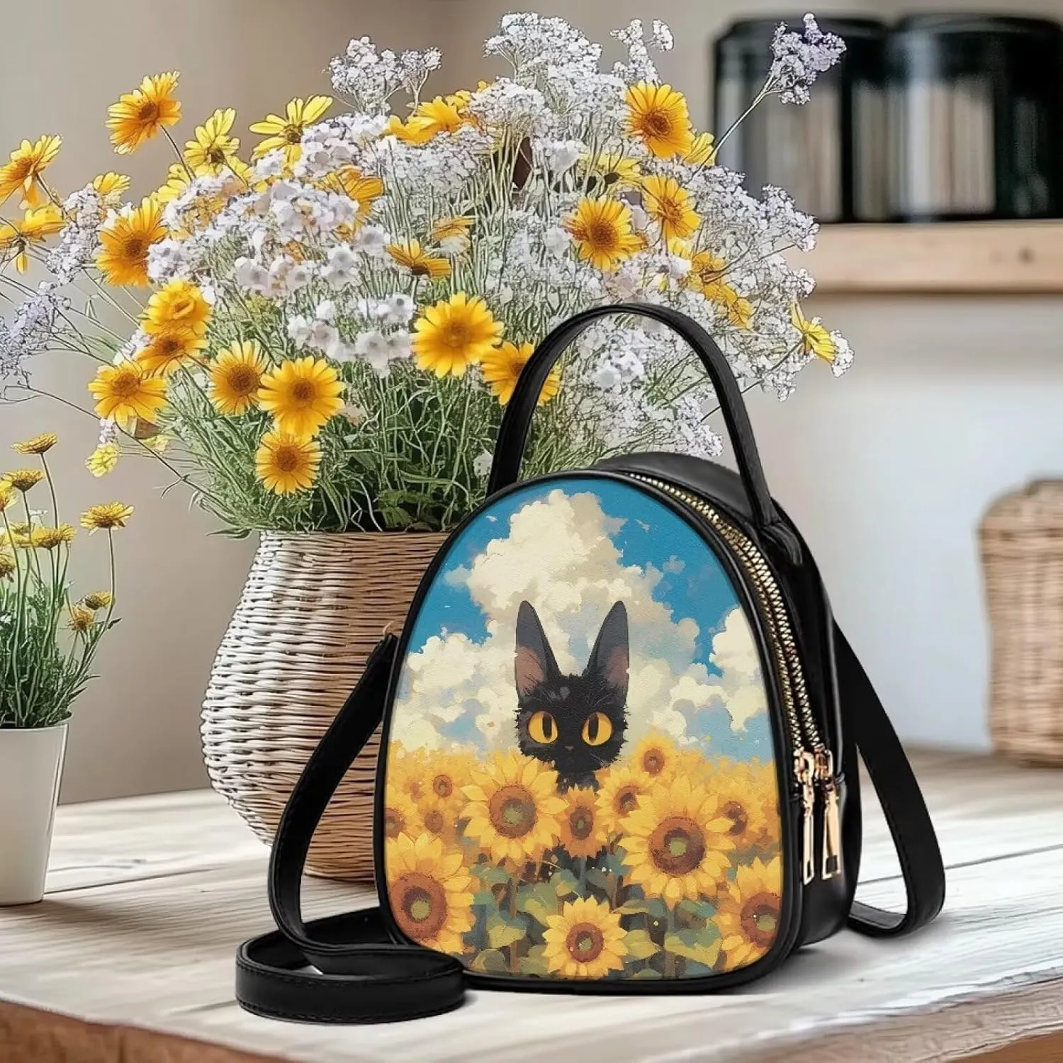 Ladies Double Layer Soft PU Leather Small Square Bag Large Capacity Crossbody Satchel for Women One Size Zipper