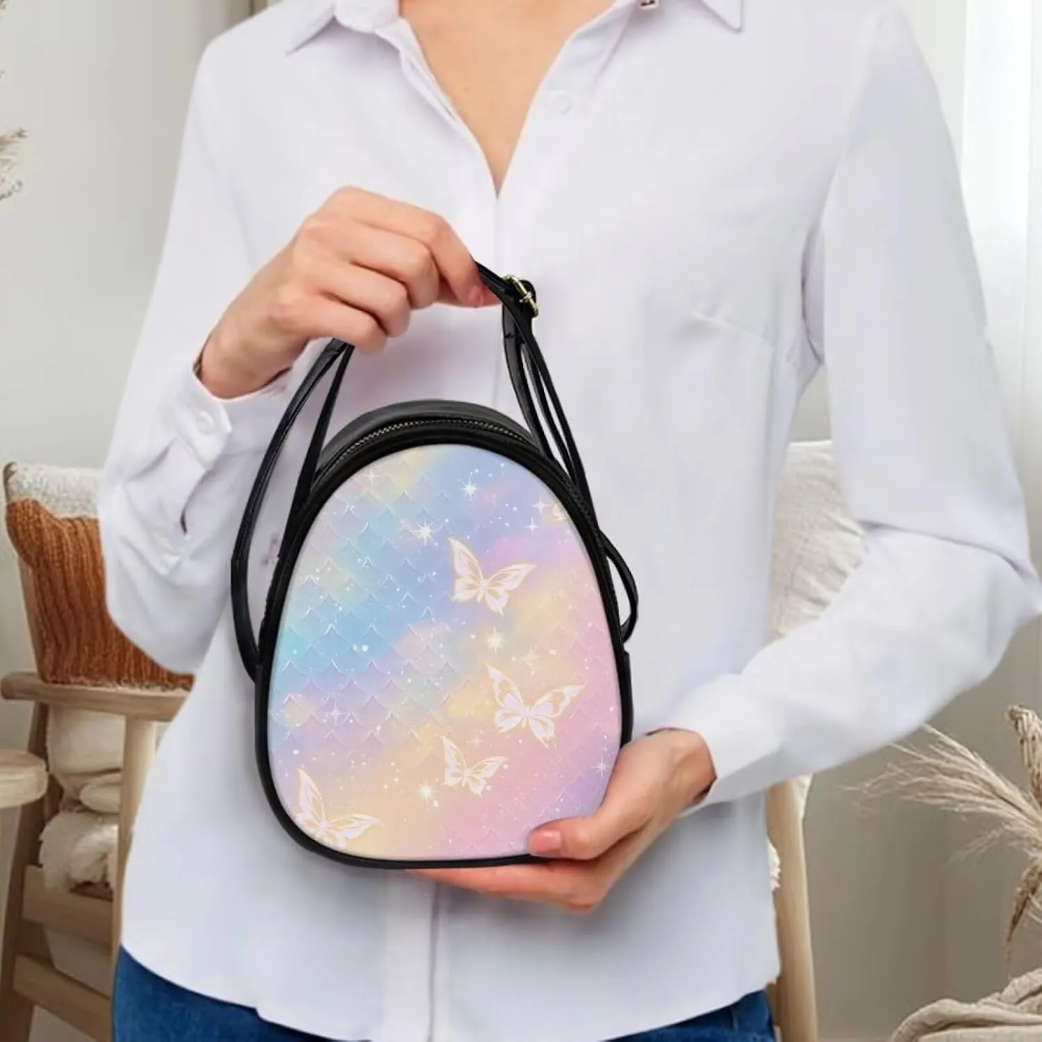 Ladies Double Layer Soft PU Leather Small Square Bag Large Capacity Crossbody Satchel for Women One Size Zipper