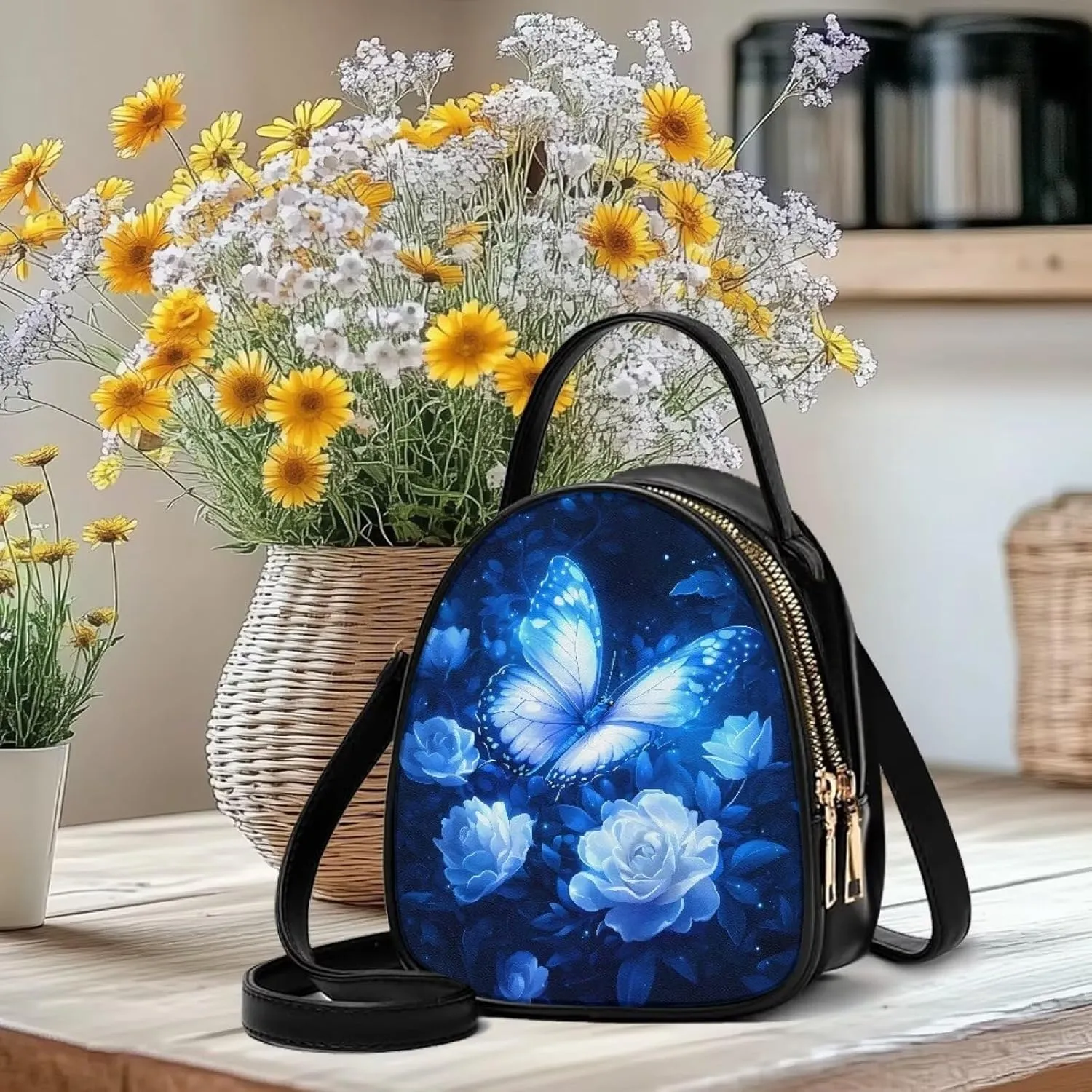 Ladies Double Layer Soft PU Leather Small Square Bag Large Capacity Crossbody Satchel for Women One Size Zipper