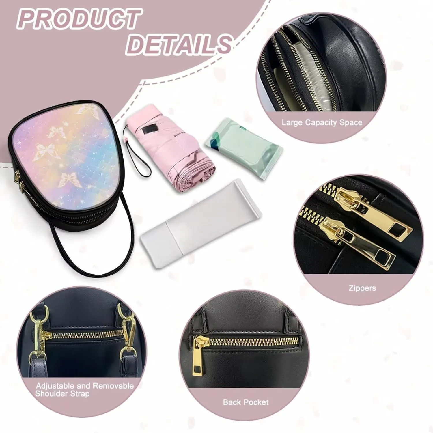 Ladies Double Layer Soft PU Leather Small Square Bag Large Capacity Crossbody Satchel for Women One Size Zipper