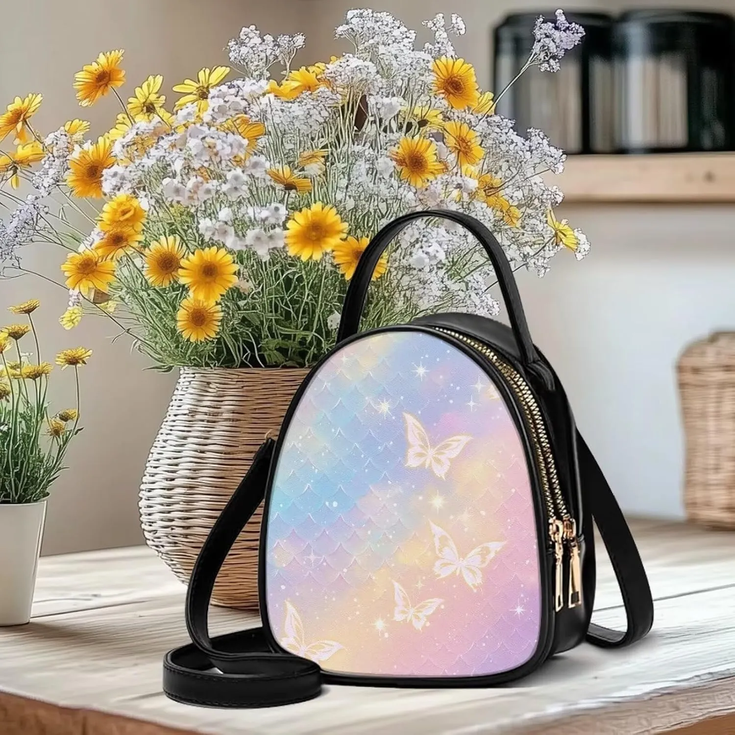 Ladies Double Layer Soft PU Leather Small Square Bag Large Capacity Crossbody Satchel for Women One Size Zipper