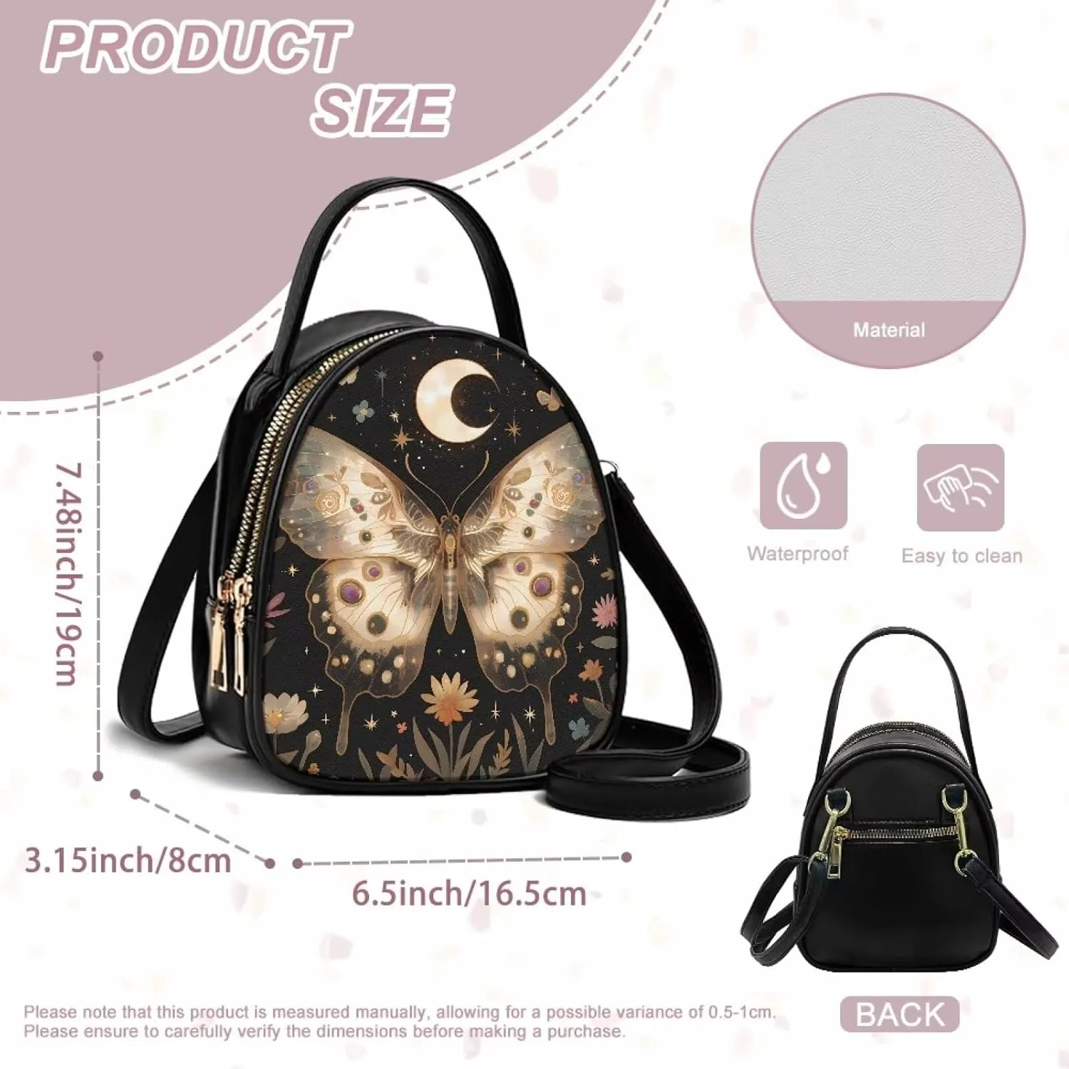 Ladies Double Layer Soft PU Leather Small Square Bag Large Capacity Crossbody Satchel for Women One Size Zipper