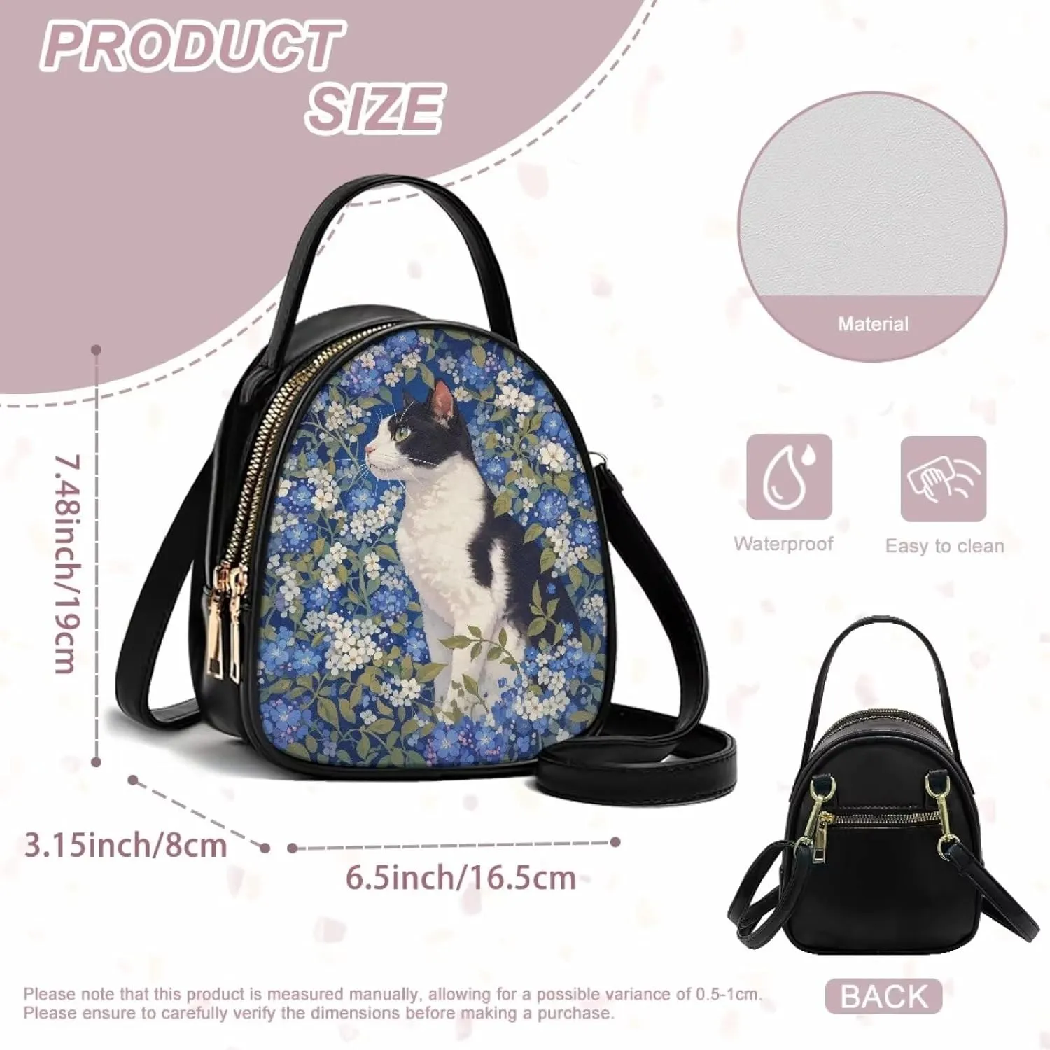 Ladies Double Layer Soft PU Leather Small Square Bag Large Capacity Crossbody Satchel for Women One Size Zipper