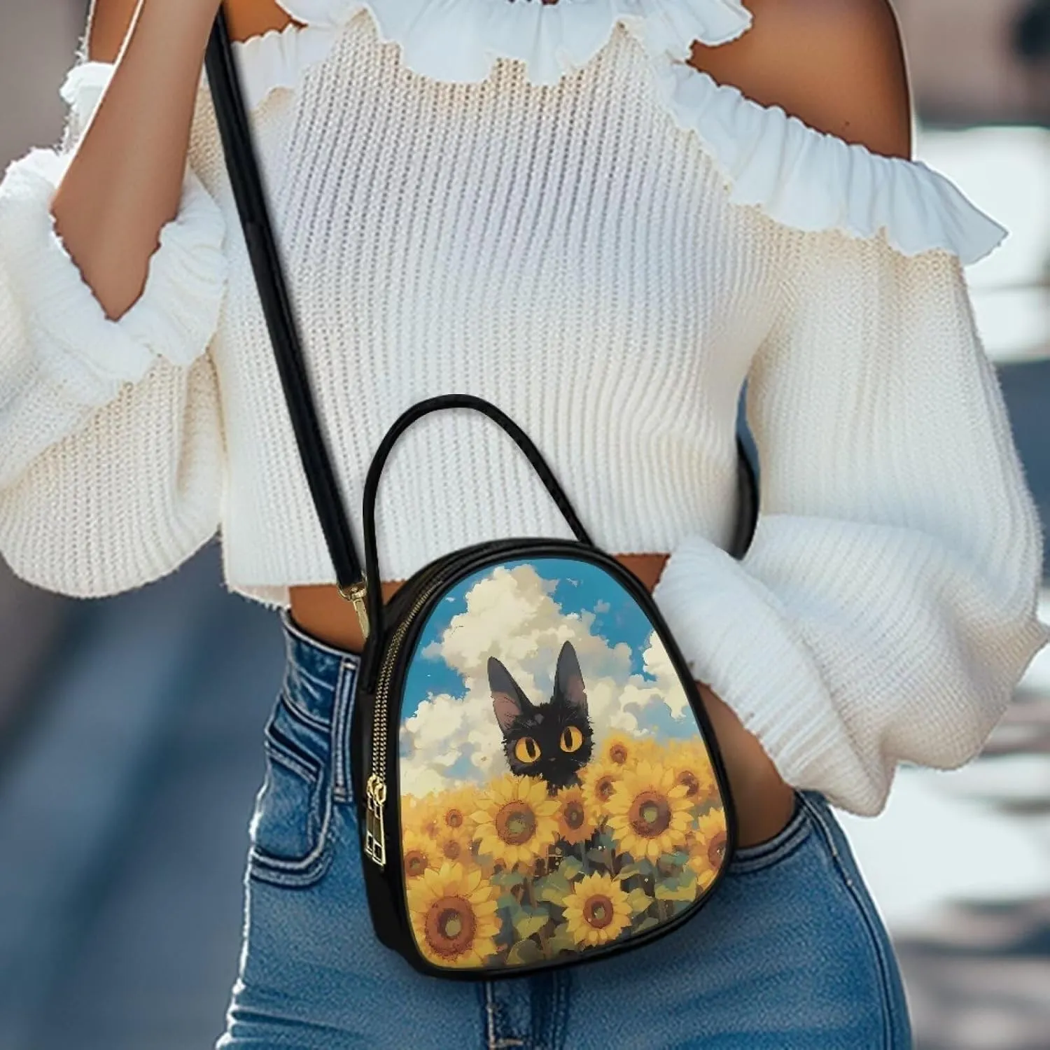 Ladies Double Layer Soft PU Leather Small Square Bag Large Capacity Crossbody Satchel for Women One Size Zipper