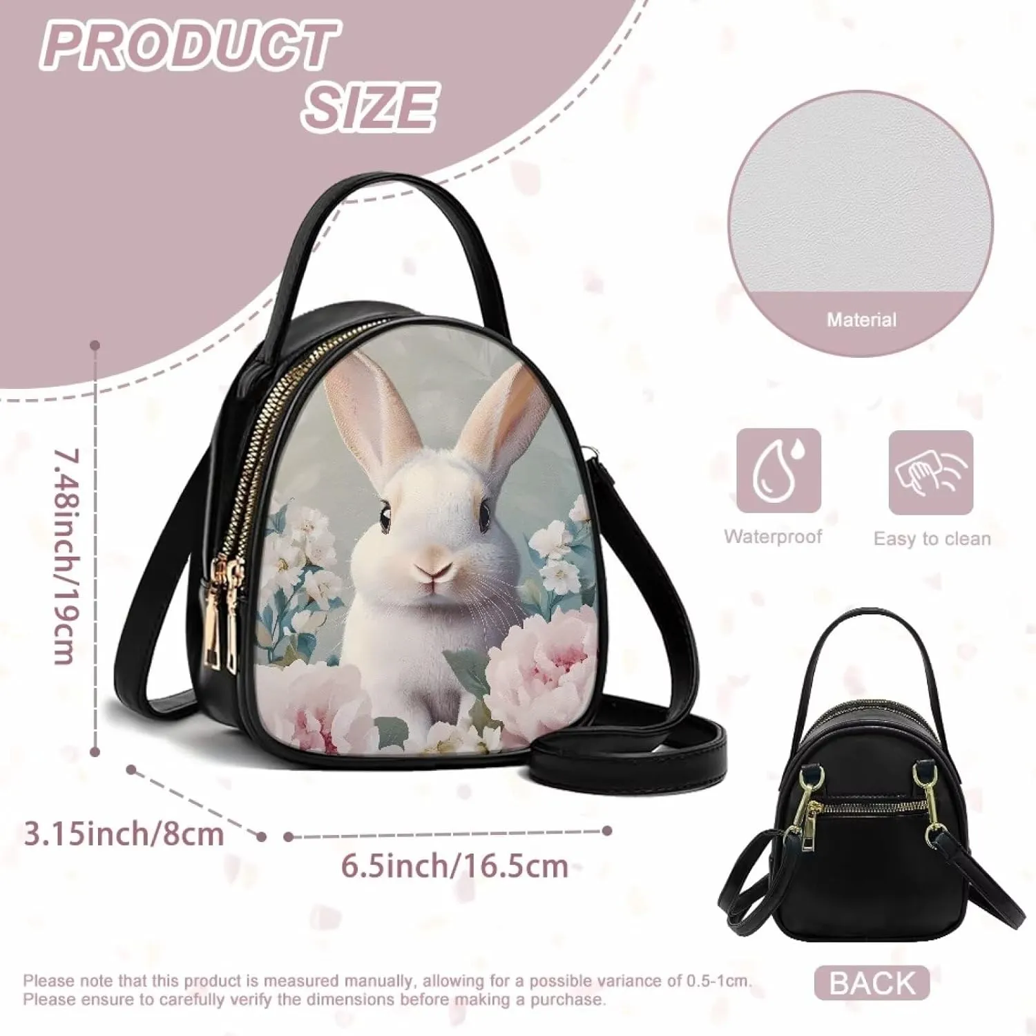 Ladies Double Layer Soft PU Leather Small Square Bag Large Capacity Crossbody Satchel for Women One Size Zipper