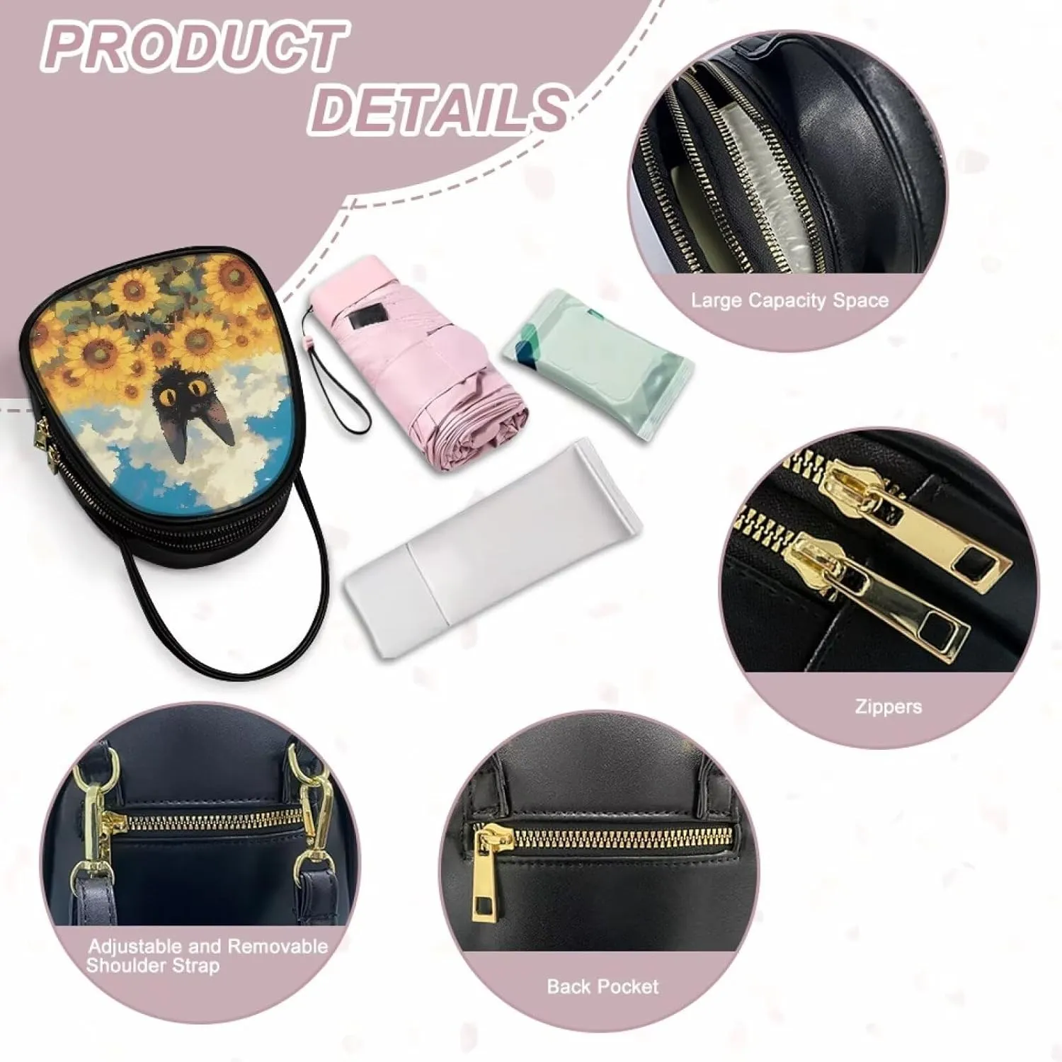 Ladies Double Layer Soft PU Leather Small Square Bag Large Capacity Crossbody Satchel for Women One Size Zipper