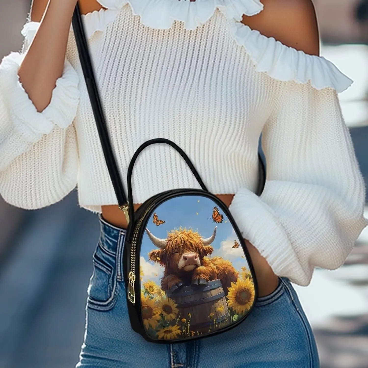 Lady Double Layer Soft PU Leather Womens Handle Small Square Bag Satchel Handbag with Zipper Pockets Shoulder Bag
