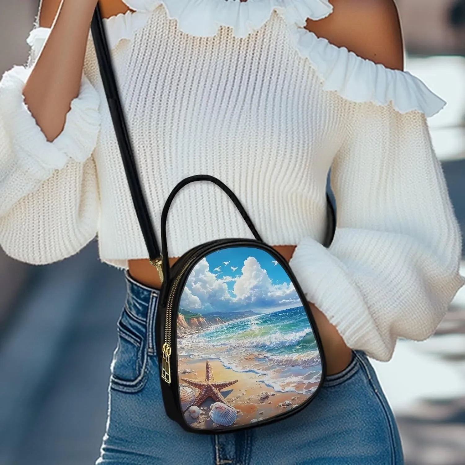 Lady Double Layer Soft PU Leather Womens Handle Small Square Bag Satchel Handbag with Zipper Pockets Shoulder Bag
