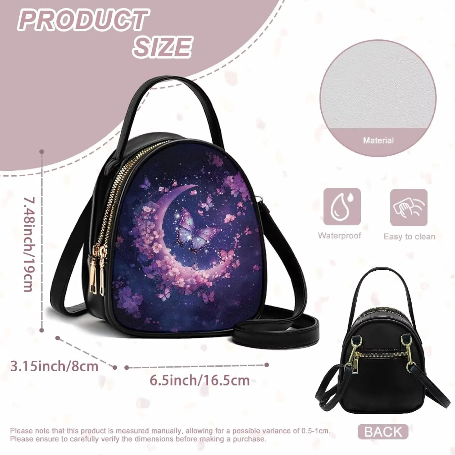 Lady Double Layer Soft PU Leather Womens Handle Small Square Bag Satchel Handbag with Zipper Pockets Shoulder Bag