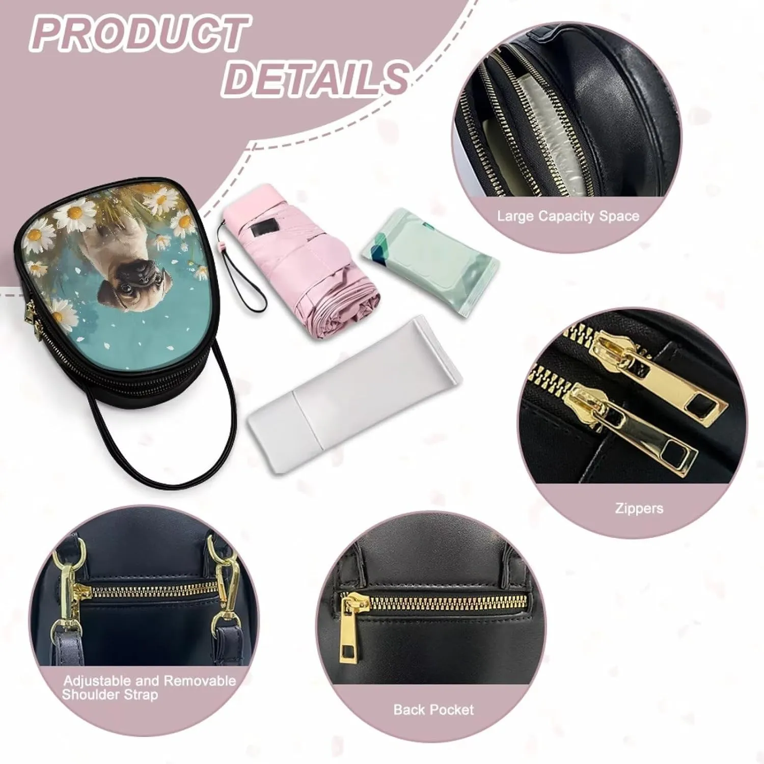Lady Double Layer Soft PU Leather Womens Handle Small Square Bag Satchel Handbag with Zipper Pockets Shoulder Bag