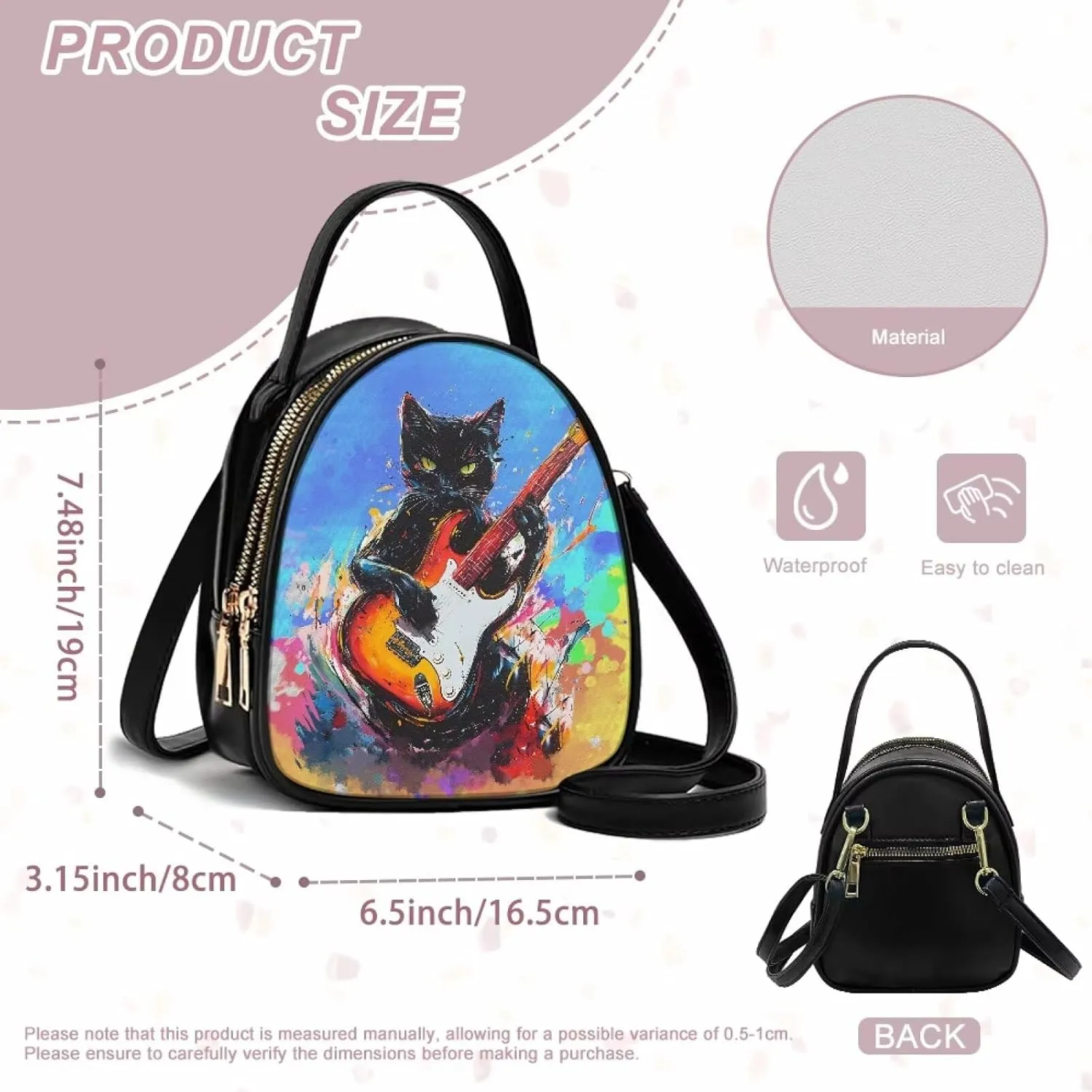 Lady Double Layer Soft PU Leather Womens Handle Small Square Bag Satchel Handbag with Zipper Pockets Shoulder Bag