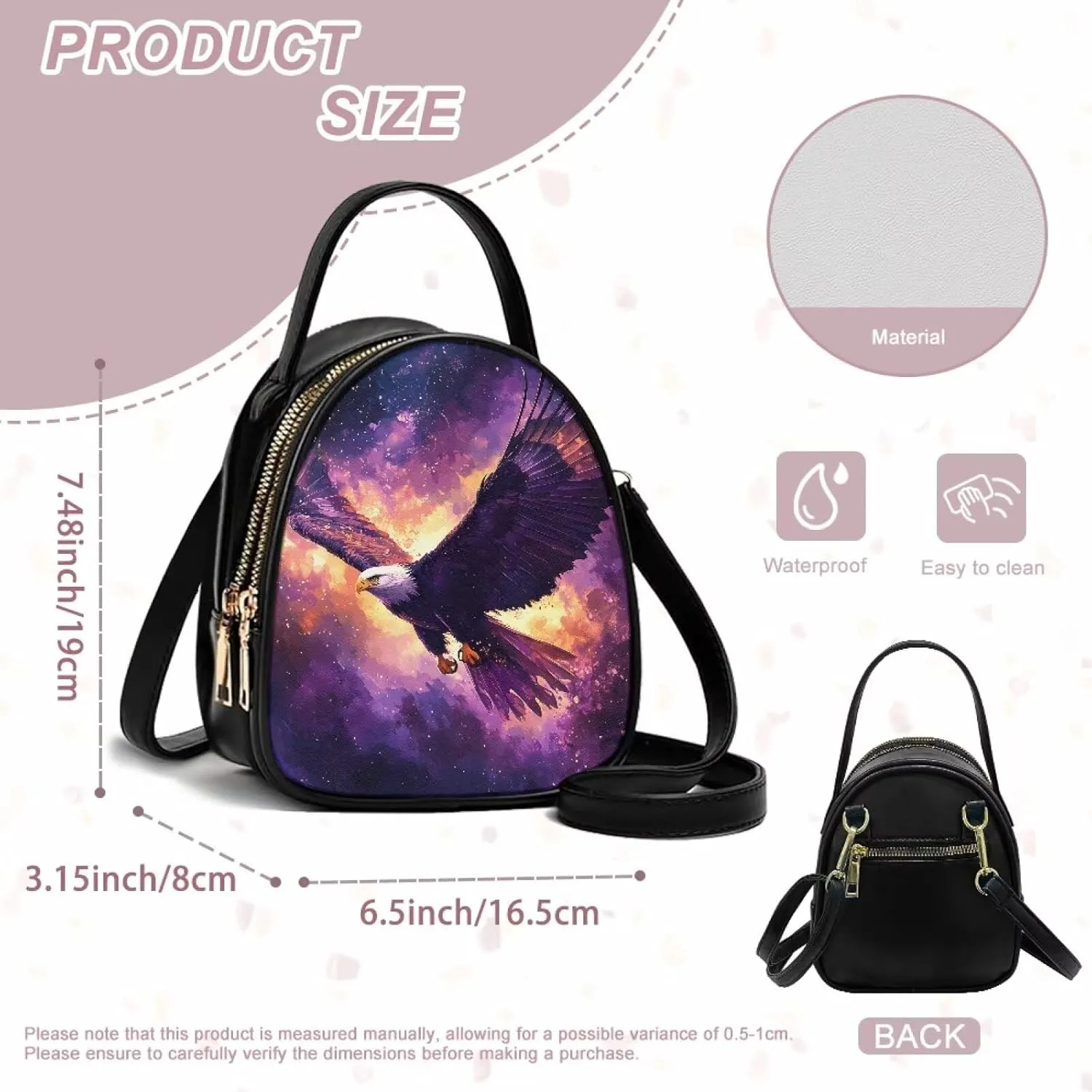 Lady Double Layer Soft PU Leather Womens Handle Small Square Bag Satchel Handbag with Zipper Pockets Shoulder Bag