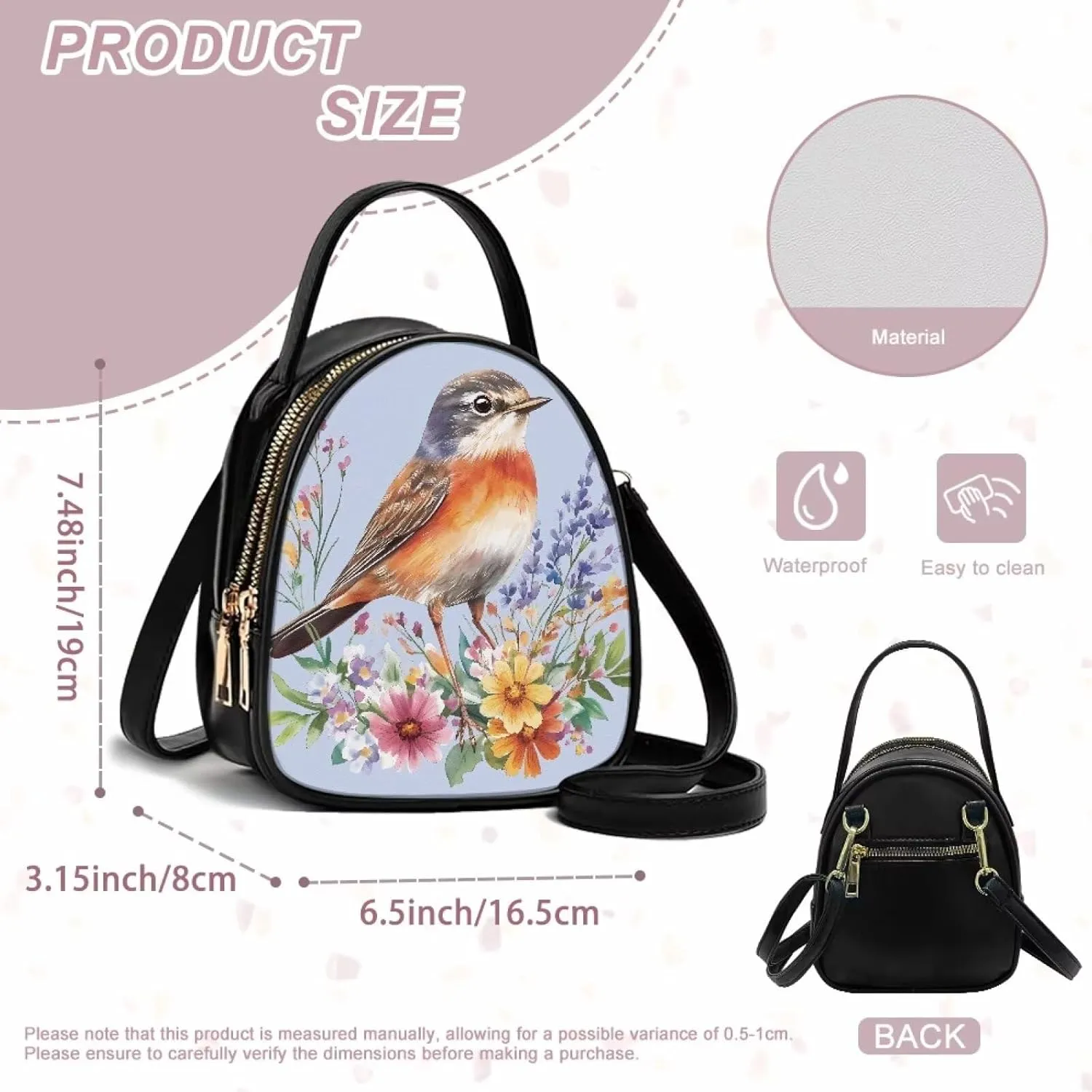 Lady Double Layer Soft PU Leather Womens Handle Small Square Bag Satchel Handbag with Zipper Pockets Shoulder Bag