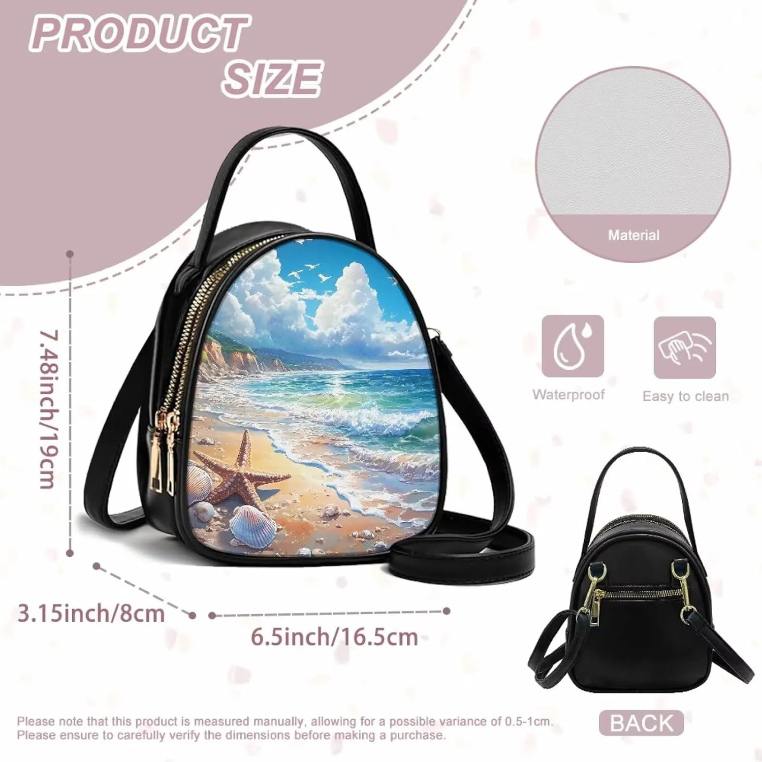 Lady Double Layer Soft PU Leather Womens Handle Small Square Bag Satchel Handbag with Zipper Pockets Shoulder Bag
