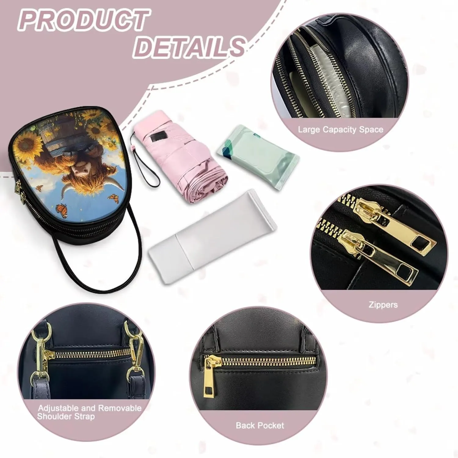 Lady Double Layer Soft PU Leather Womens Handle Small Square Bag Satchel Handbag with Zipper Pockets Shoulder Bag