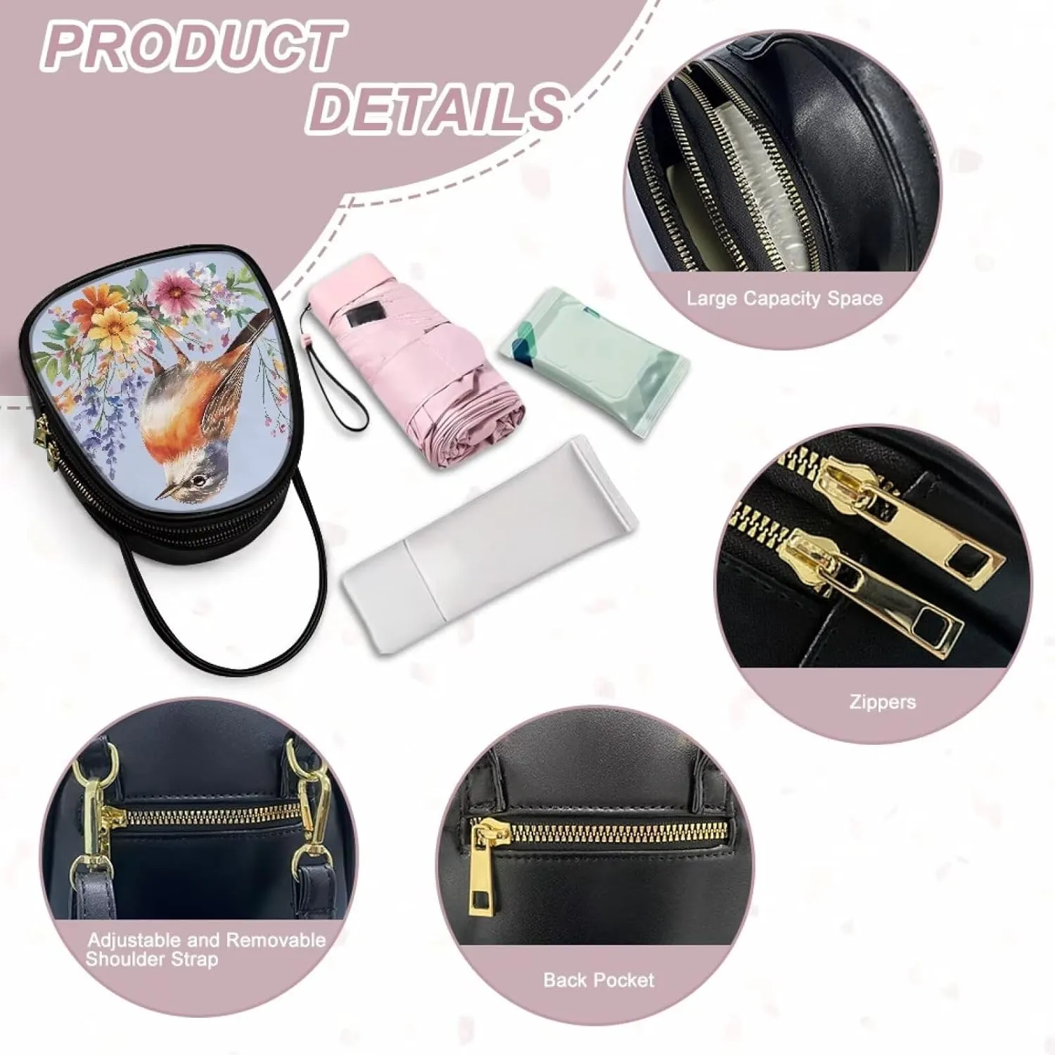 Lady Double Layer Soft PU Leather Womens Handle Small Square Bag Satchel Handbag with Zipper Pockets Shoulder Bag