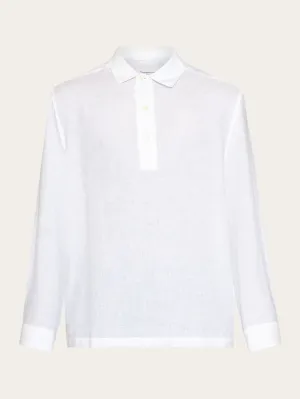 Loose linen polo shirt - GOTS/Vegan - Bright White