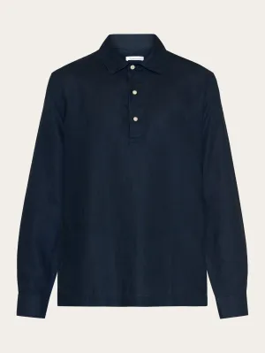 Loose linen polo shirt - GOTS/Vegan - Total Eclipse