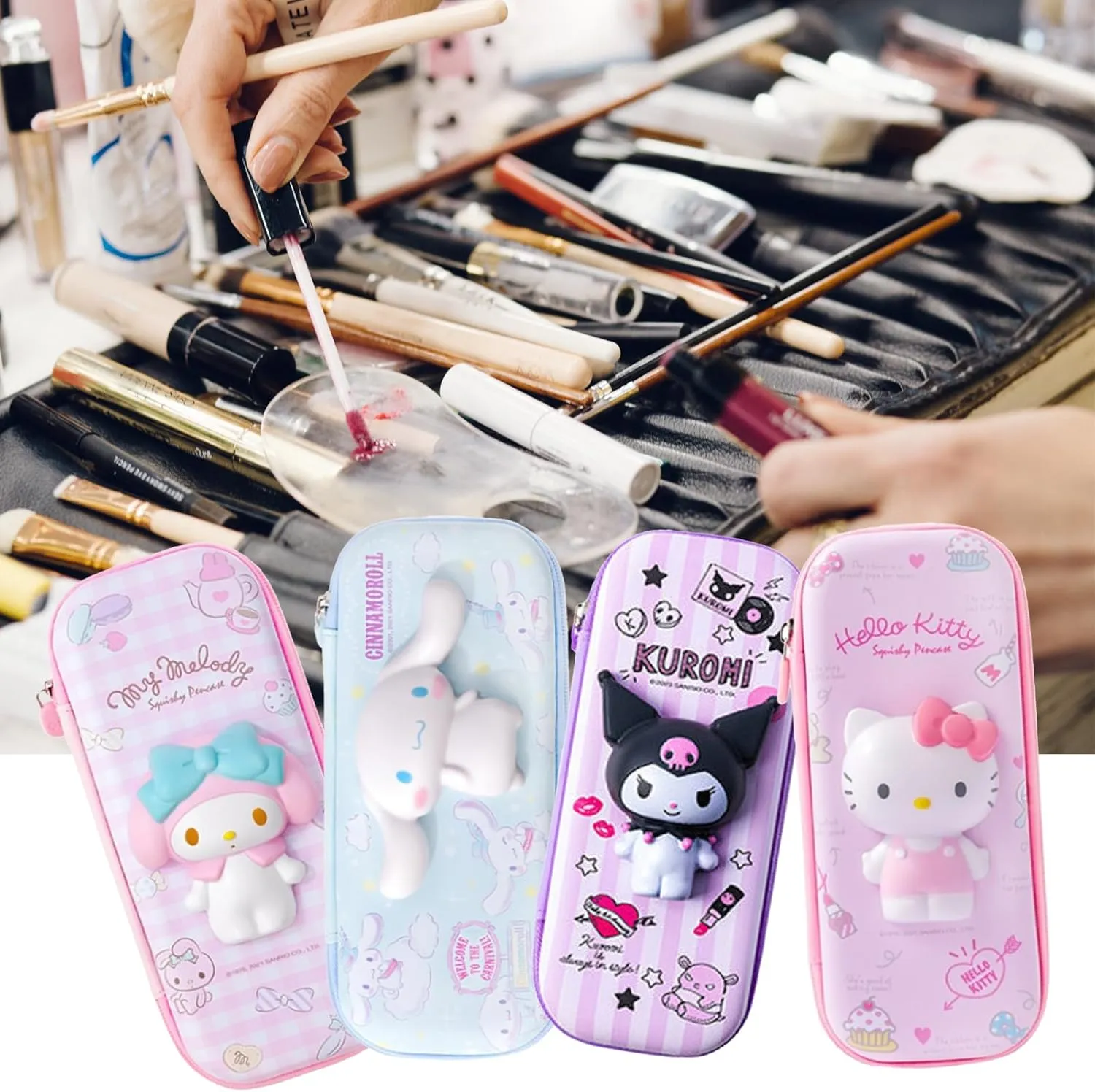 Lovely anime character pouch, travel makeup brush holder, mini bag, multipurpose pouch (Black cloak rabbit)